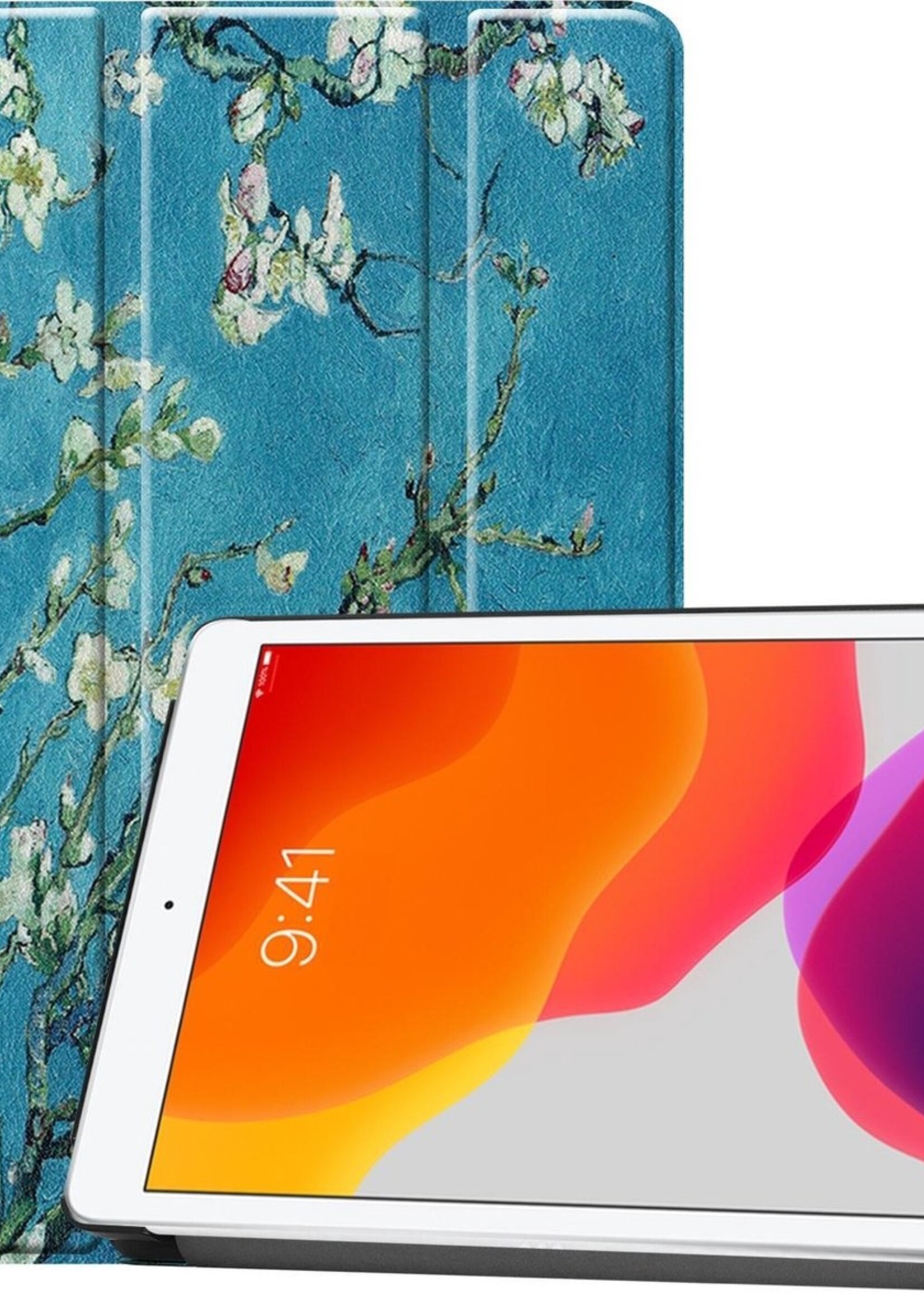 BTH Hoes Geschikt voor iPad 10.2 2019 Hoes Book Case Hoesje Trifold Cover - Hoesje Geschikt voor iPad 7 Hoesje Bookcase - Bloesem