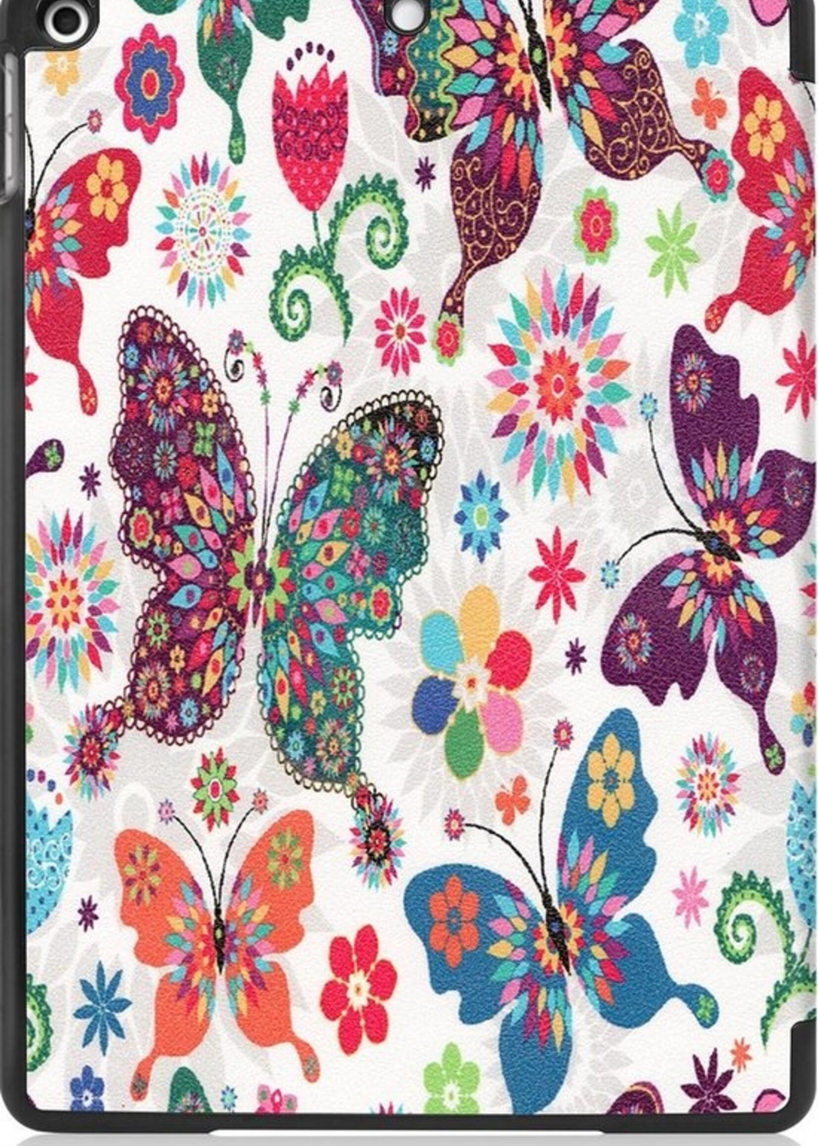 BTH Hoes Geschikt voor iPad 10.2 2019 Hoes Book Case Hoesje Trifold Cover - Hoesje Geschikt voor iPad 7 Hoesje Bookcase - Vlinders