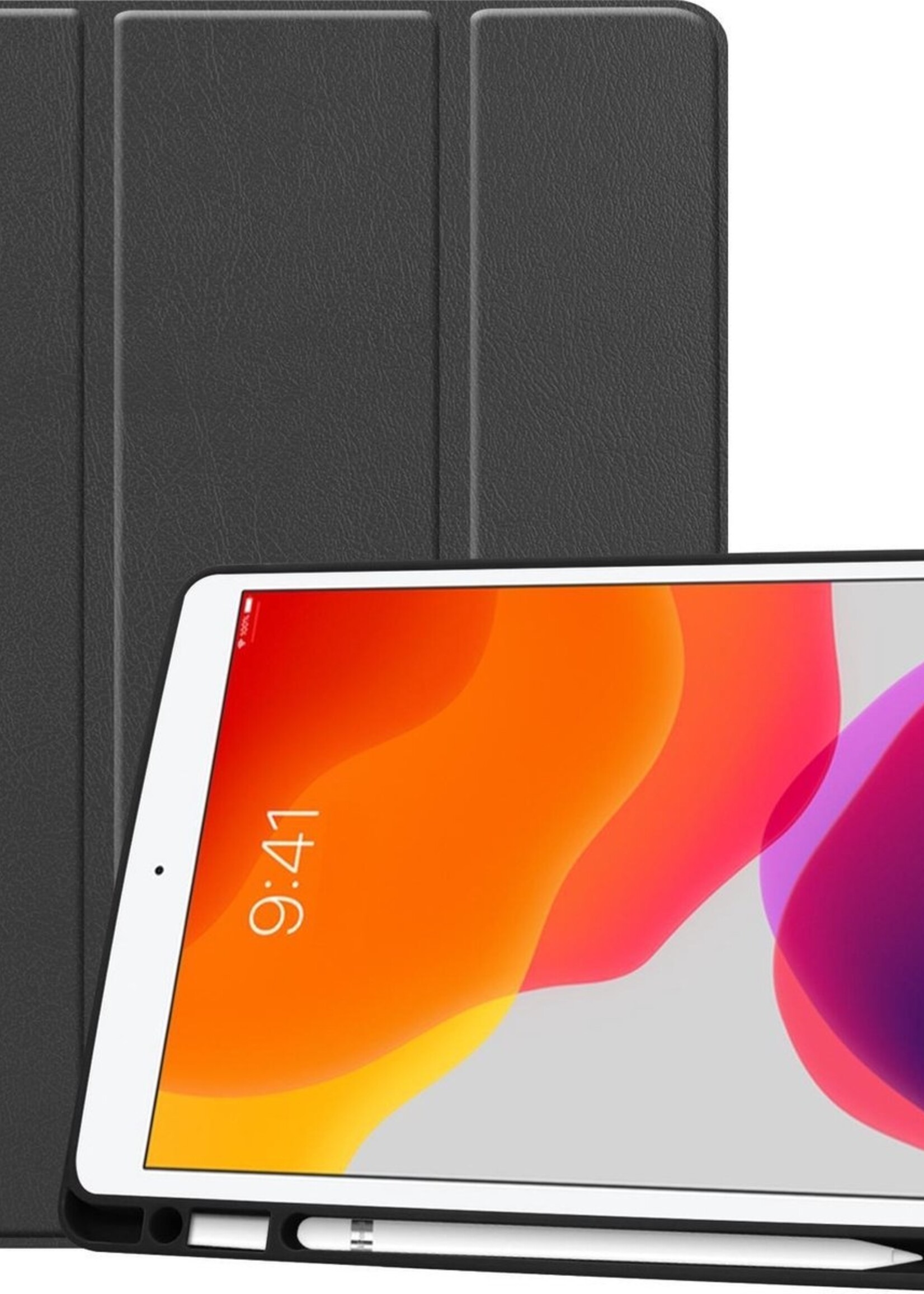 BTH Hoes Geschikt voor iPad 10.2 2019 Hoes Book Case Hoesje Trifold Cover Met Uitsparing Geschikt voor Apple Pencil - Hoesje Geschikt voor iPad 7 Hoesje Bookcase - Zwart