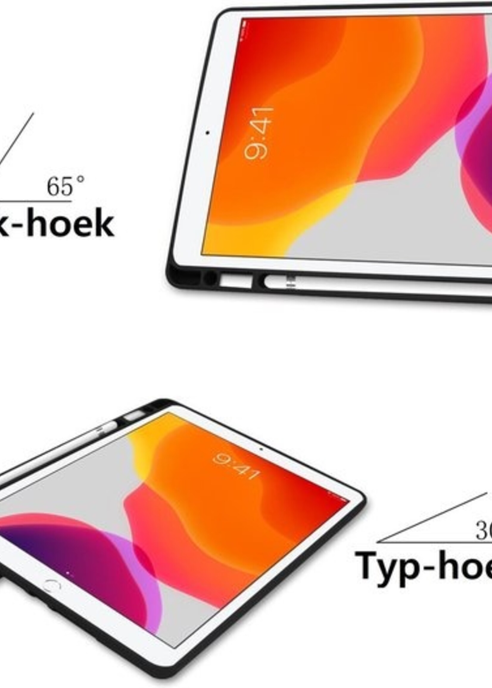BTH Hoes Geschikt voor iPad 10.2 2019 Hoes Book Case Hoesje Trifold Cover Met Uitsparing Geschikt voor Apple Pencil - Hoesje Geschikt voor iPad 7 Hoesje Bookcase - Zwart