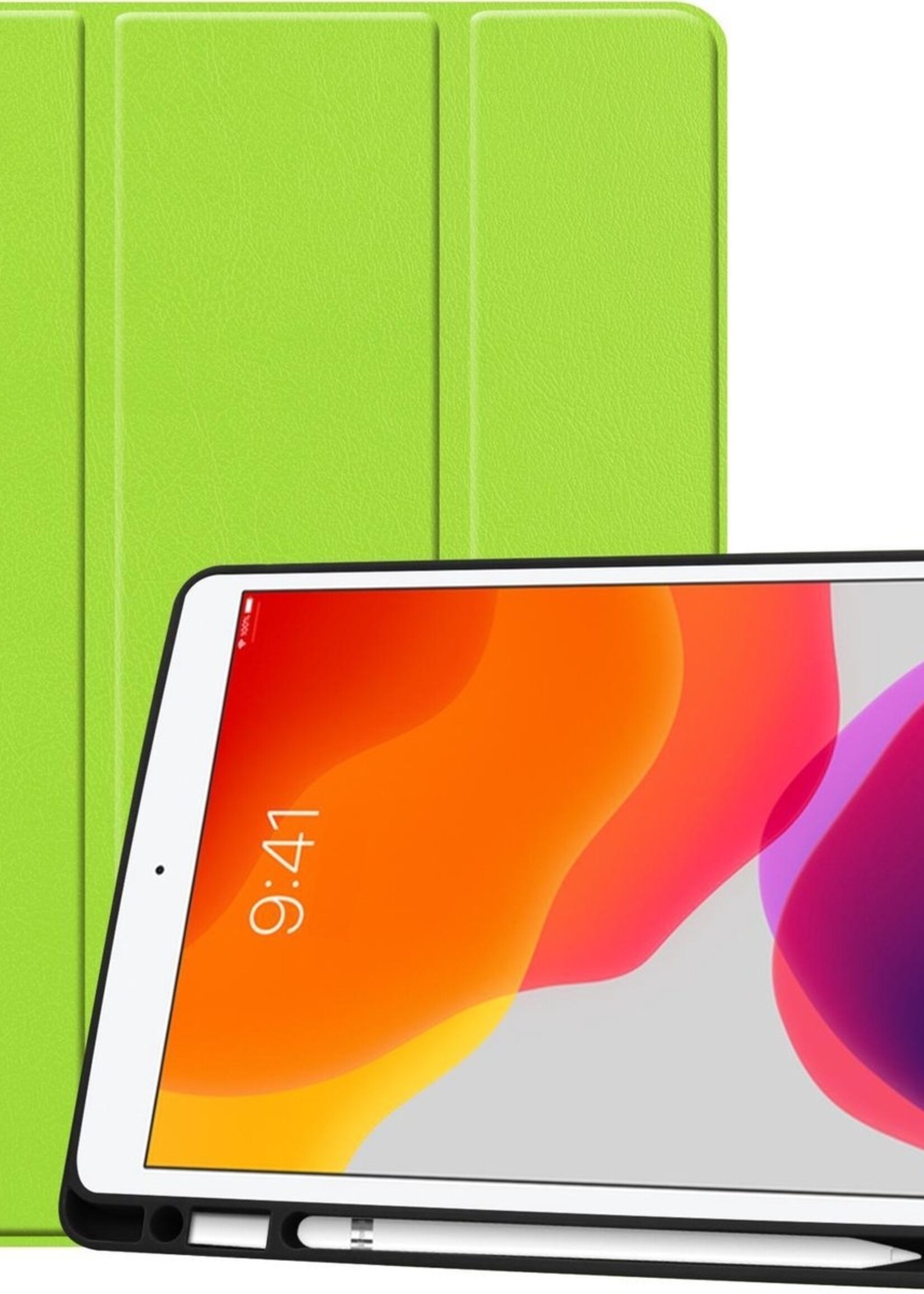 BTH Hoes Geschikt voor iPad 10.2 2019 Hoes Book Case Hoesje Trifold Cover Met Uitsparing Geschikt voor Apple Pencil - Hoesje Geschikt voor iPad 7 Hoesje Bookcase - Groen
