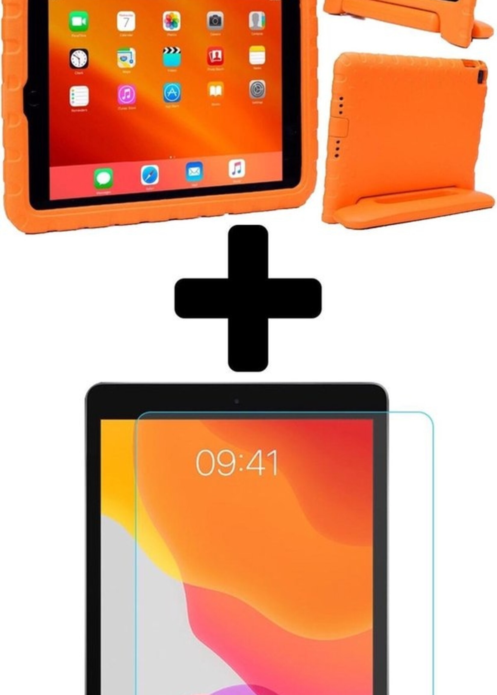 BTH Kinderhoes Geschikt voor iPad 10.2 2019 Hoes Kinder Hoesje Kids Case Cover Kidsproof Met Screenprotector - Hoesje Geschikt voor iPad 7 Hoesje Kinder Hoes - Oranje