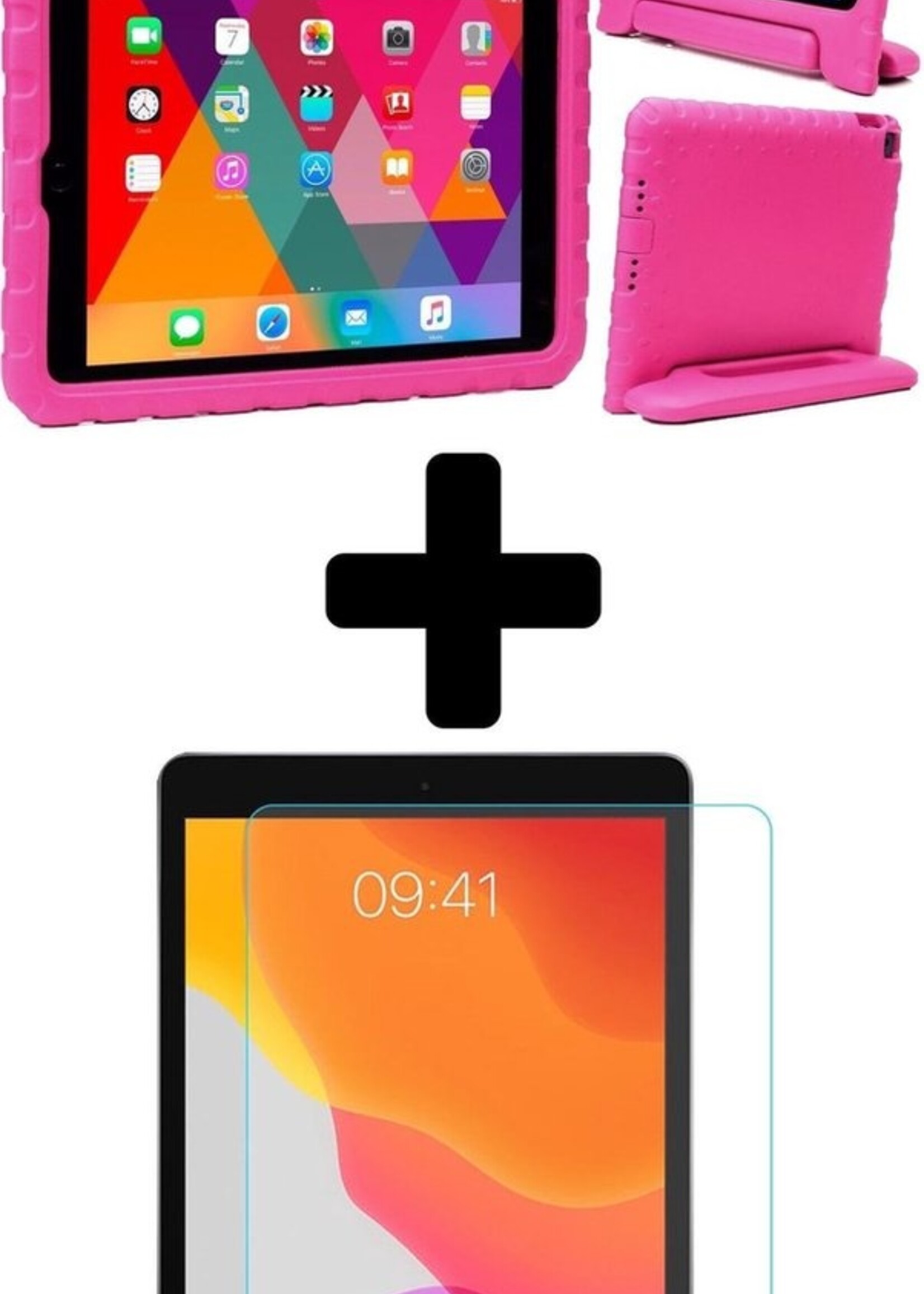 BTH Kinderhoes Geschikt voor iPad 10.2 2019 Hoes Kinder Hoesje Kids Case Cover Kidsproof Met Screenprotector - Hoesje Geschikt voor iPad 7 Hoesje Kinder Hoes - Roze