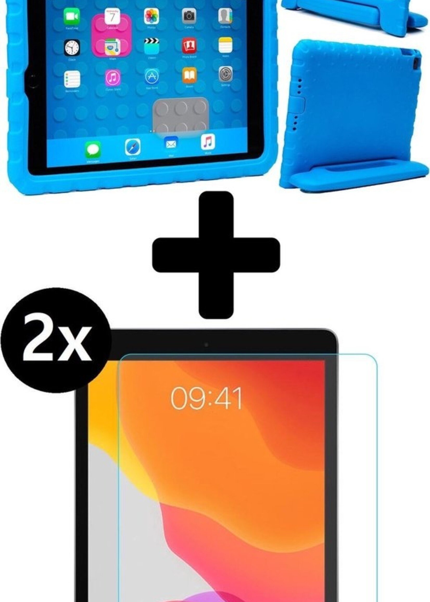 BTH Kinderhoes Geschikt voor iPad 10.2 2019 Hoes Kinder Hoesje Kids Case Cover Kidsproof Met 2x Screenprotector - Hoesje Geschikt voor iPad 7 Hoesje Kinder Hoes - Blauw