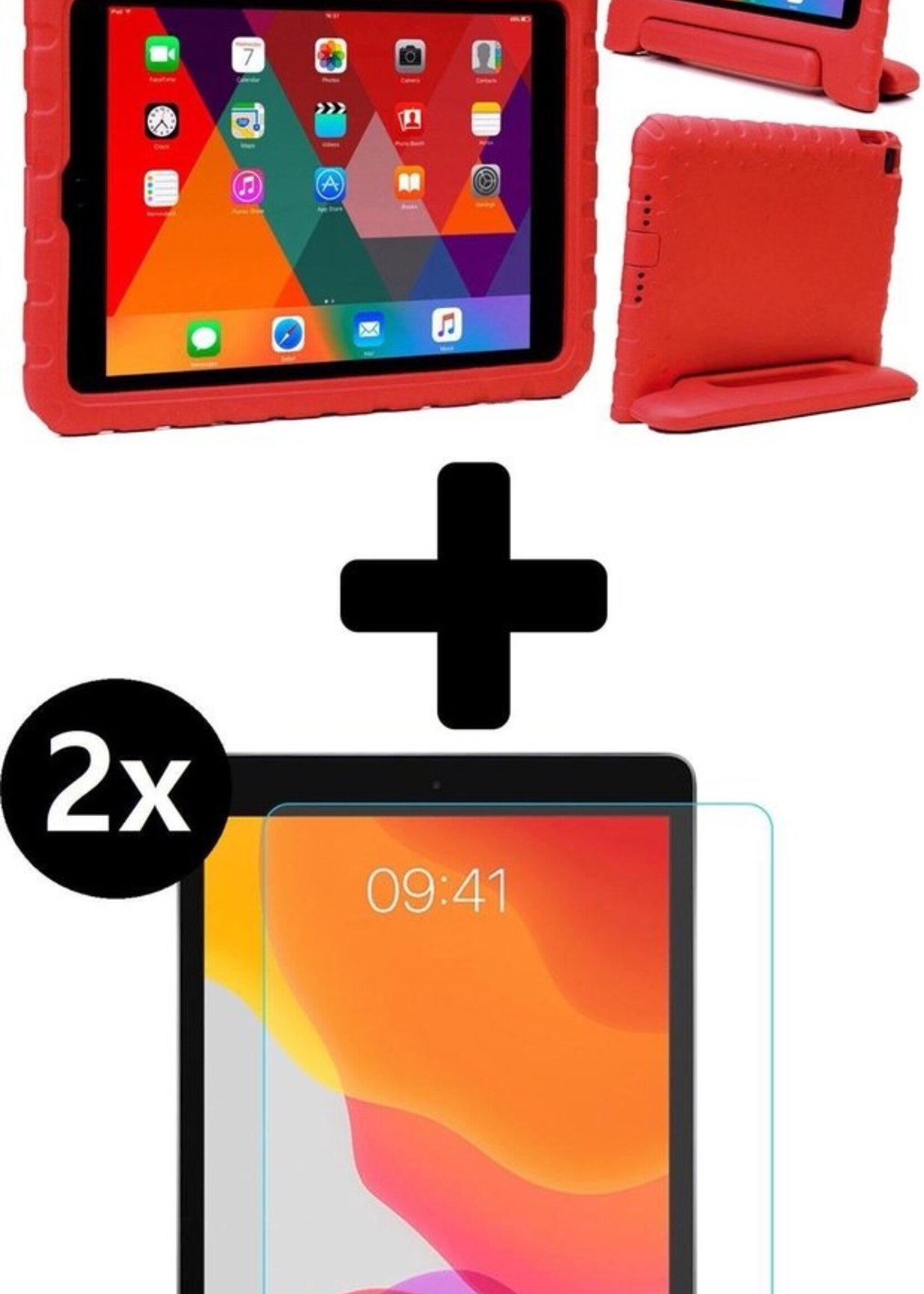 BTH Kinderhoes Geschikt voor iPad 10.2 2019 Hoes Kinder Hoesje Kids Case Cover Kidsproof Met 2x Screenprotector - Hoesje Geschikt voor iPad 7 Hoesje Kinder Hoes - Rood