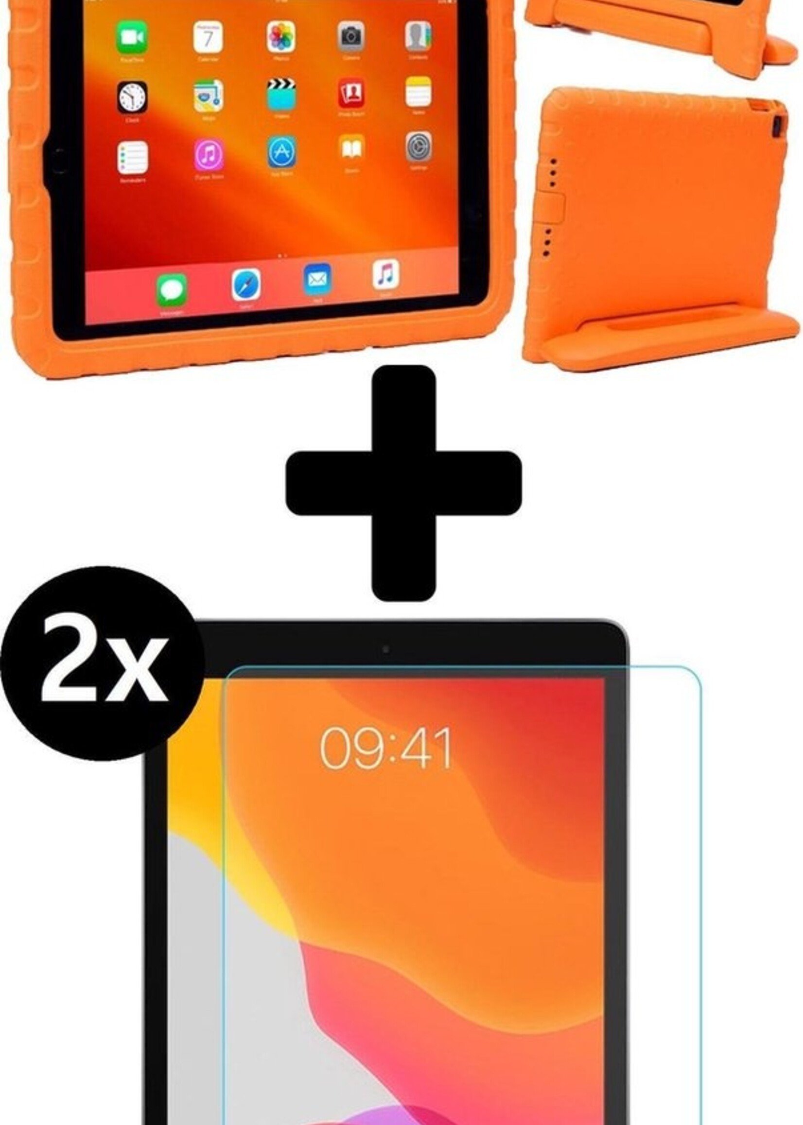 BTH Kinderhoes Geschikt voor iPad 10.2 2019 Hoes Kinder Hoesje Kids Case Cover Kidsproof Met 2x Screenprotector - Hoesje Geschikt voor iPad 7 Hoesje Kinder Hoes - Oranje