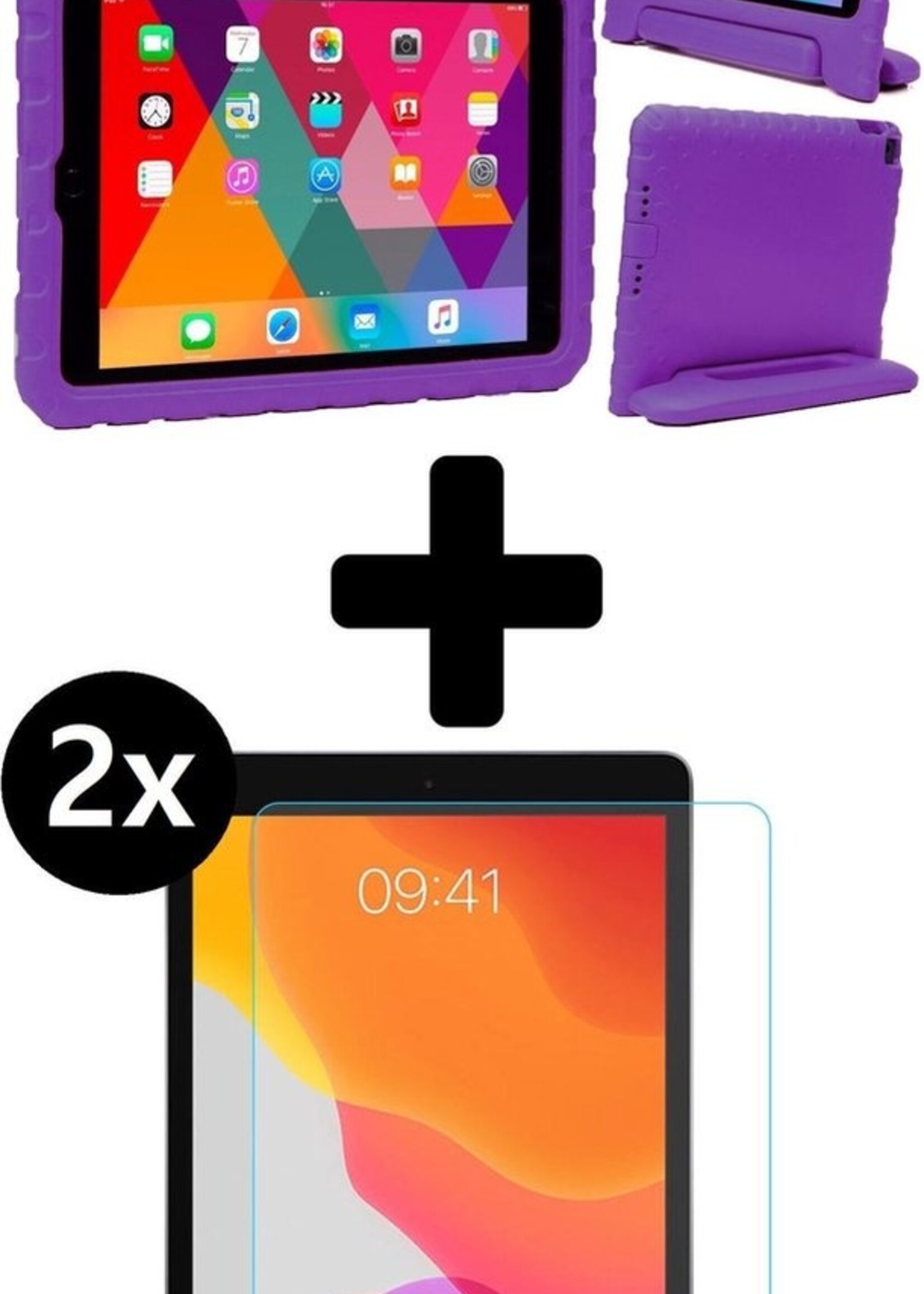 BTH Kinderhoes Geschikt voor iPad 10.2 2019 Hoes Kinder Hoesje Kids Case Cover Kidsproof Met 2x Screenprotector - Hoesje Geschikt voor iPad 7 Hoesje Kinder Hoes - Paars