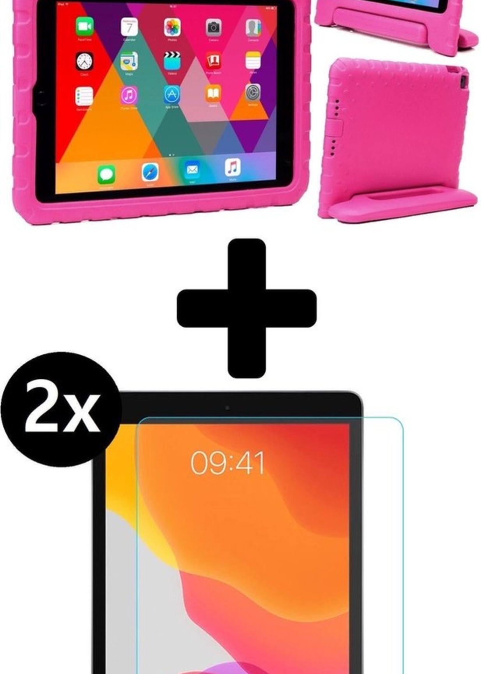 BTH Kinderhoes Geschikt voor iPad 10.2 2019 Hoes Kinder Hoesje Kids Case Cover Kidsproof Met 2x Screenprotector - Hoesje Geschikt voor iPad 7 Hoesje Kinder Hoes - Roze