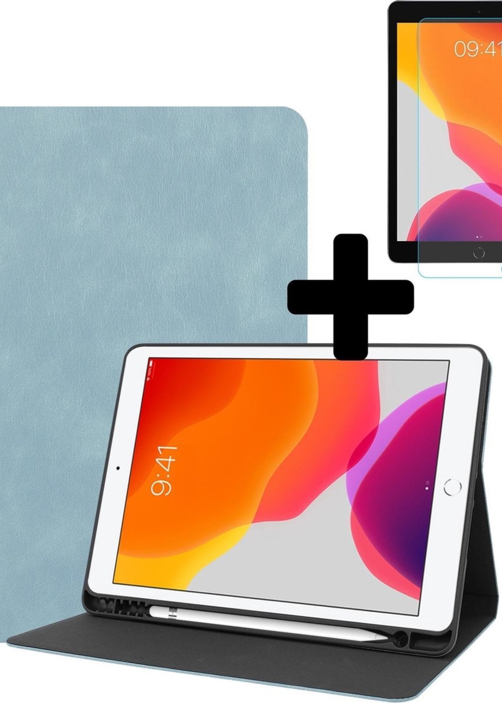 BTH Hoes Geschikt voor iPad 10.2 2019 Hoes Luxe Book Case Met Uitsparing Geschikt voor Apple Pencil Met Screenprotector - Hoesje Geschikt voor iPad 7 Hoesje Cover Case - Lichtblauw