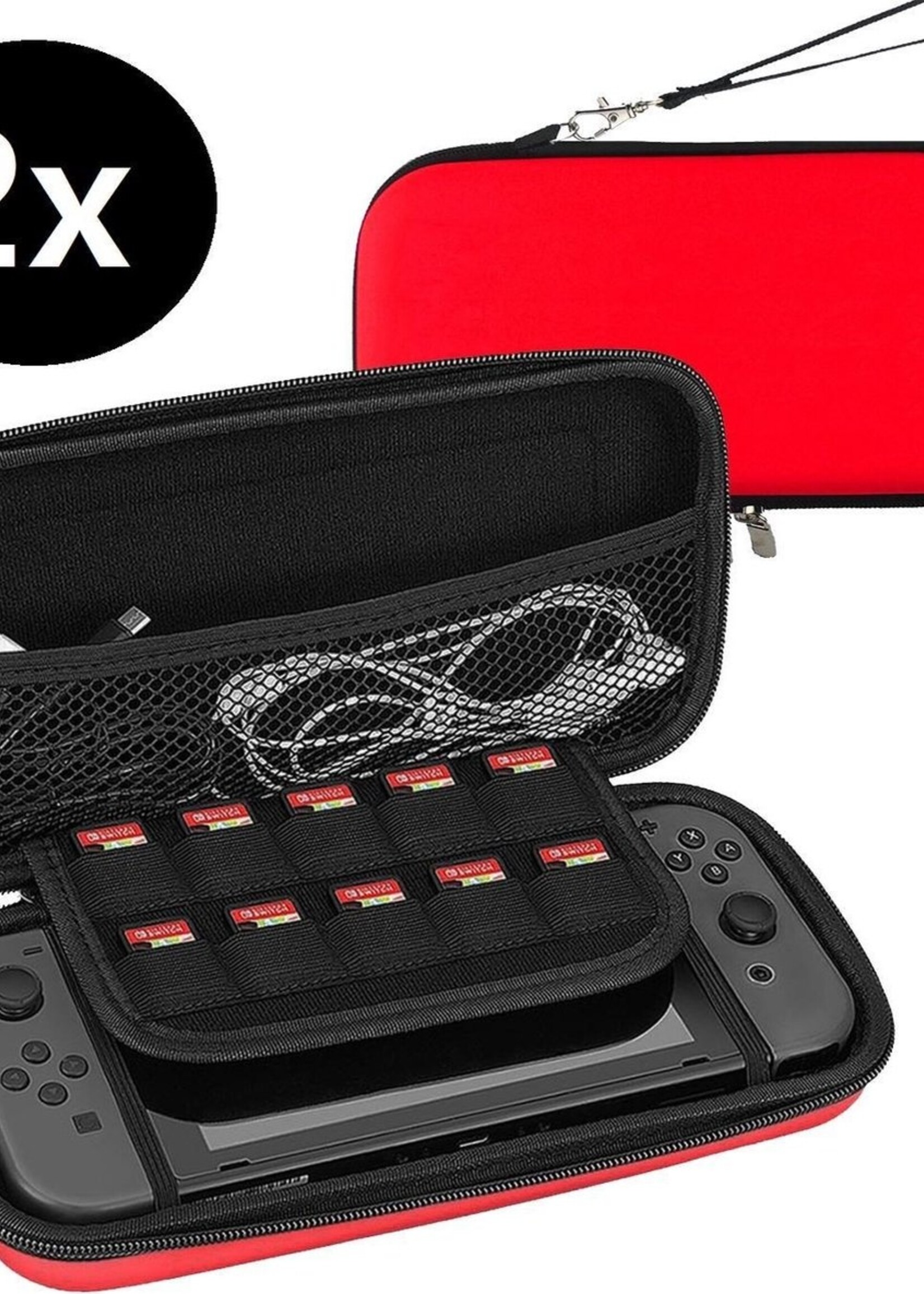 BTH Hoes Geschikt voor Nintendo Switch Lite Case Hard Cover Bescherm Hoesje Koord - Case Geschikt voor Nintendo Switch Lite Hoes - Rood - 2 PACK