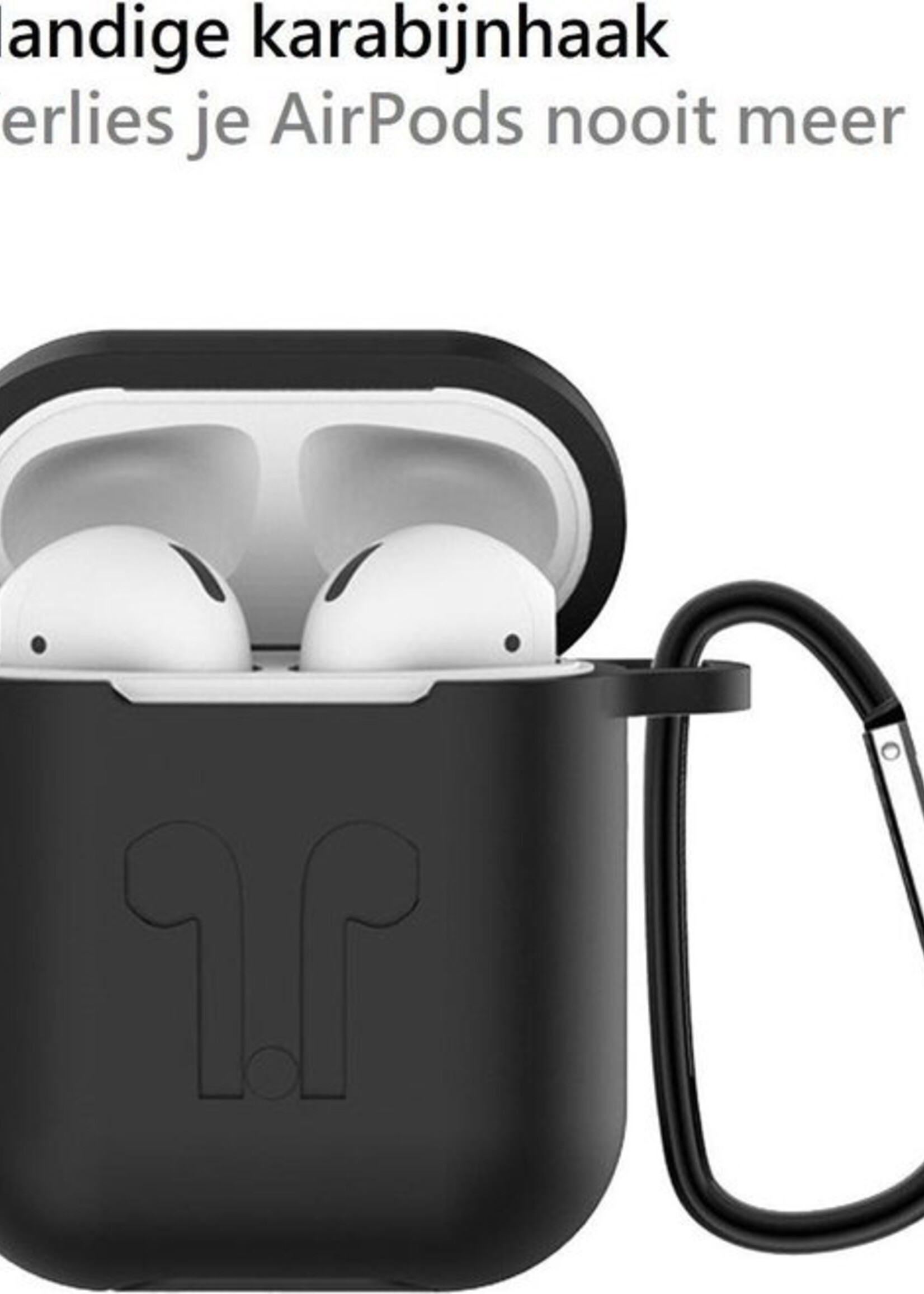 BTH Case Geschikt voor AirPods 1 Hoesje Hoes Siliconen 3-in-1 Met Clip Cover - Hoesje Geschikt voor Apple Airpods 1 Siliconen 3-in-1 Met Clip - Zwart