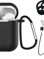 BTH BTH Hoes voor Apple AirPods Hoesje Case 3-in-1 Siliconen Cover - Zwart