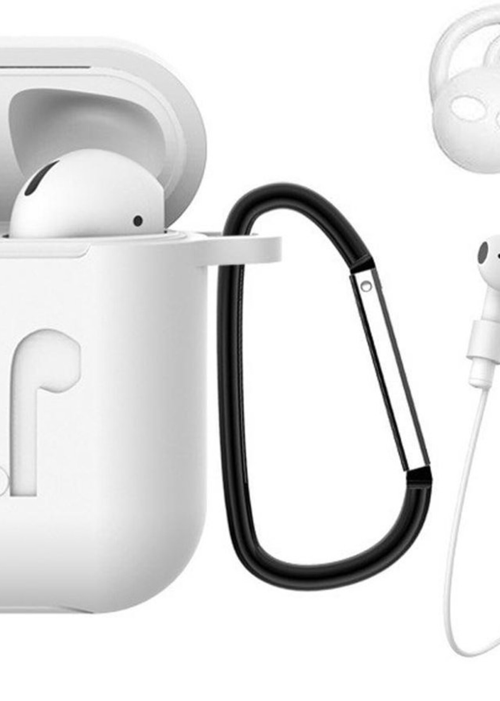 BTH Case Geschikt voor AirPods 1 Hoesje Hoes Siliconen 3-in-1 Met Clip Cover - Hoesje Geschikt voor Apple Airpods 1 Siliconen 3-in-1 Met Clip - Wit