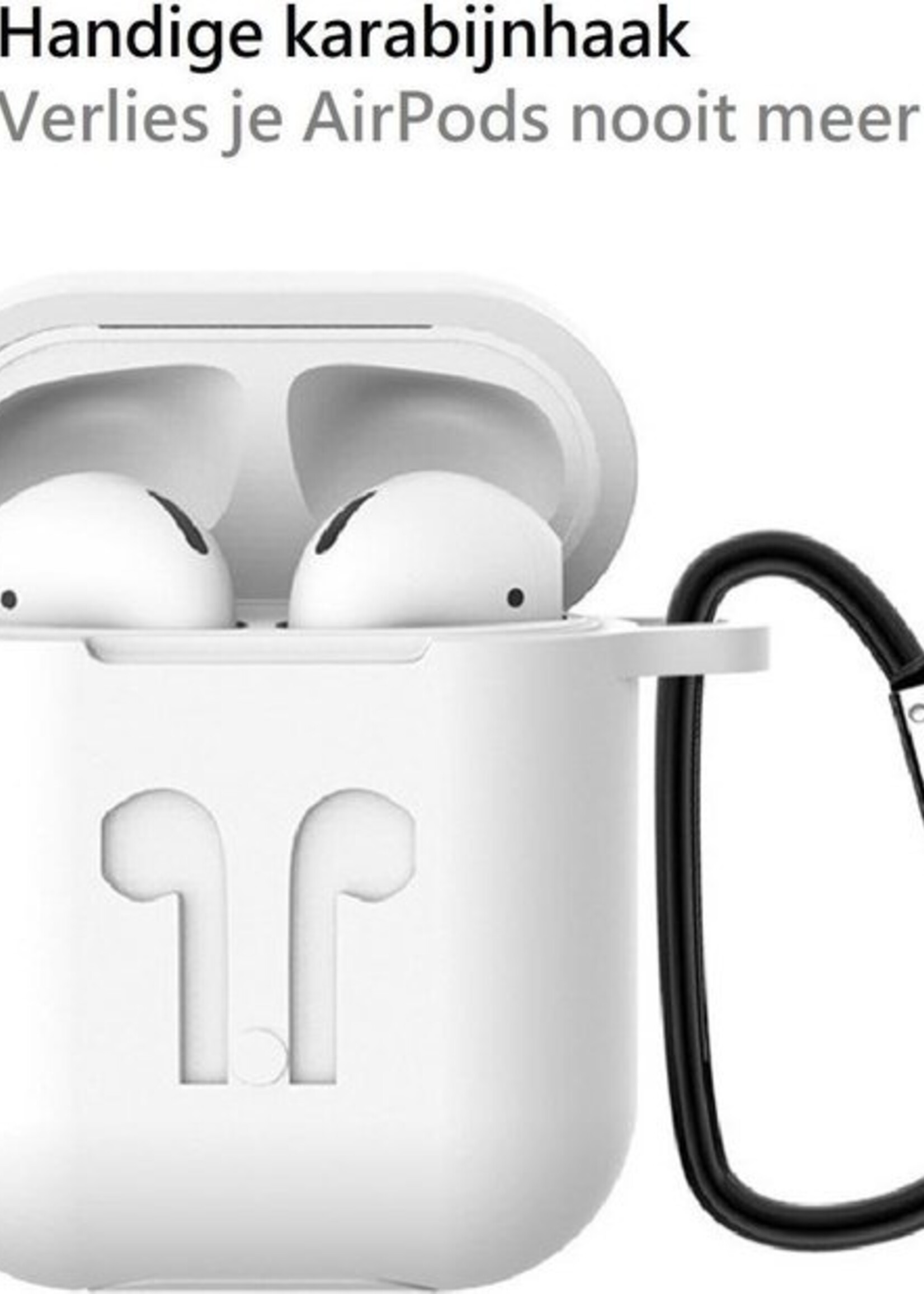BTH Case Geschikt voor AirPods 1 Hoesje Hoes Siliconen 3-in-1 Met Clip Cover - Hoesje Geschikt voor Apple Airpods 1 Siliconen 3-in-1 Met Clip - Wit