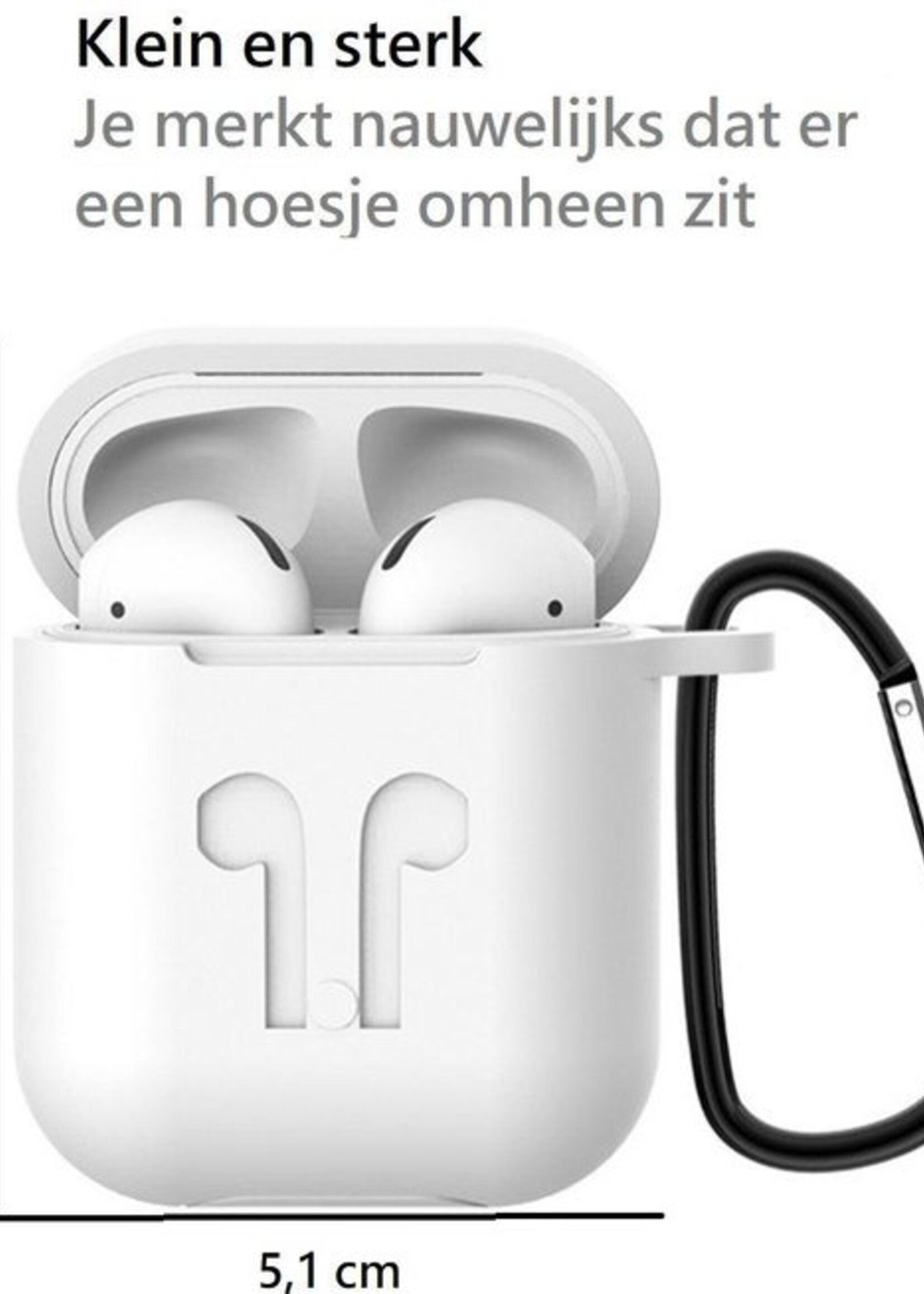 BTH Case Geschikt voor AirPods Hoesje Hoes Siliconen 3-in-1 Met Clip Cover - Hoesje Geschikt voor Apple Airpods 1/2 Siliconen 3-in-1 Met Clip - Wit