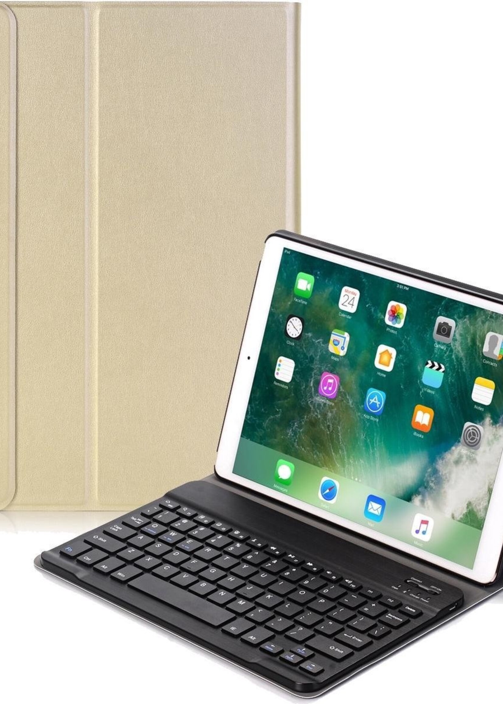 BTH Hoes Geschikt voor iPad 10.2 2019 Hoes Toetsenbord Hoesje Keyboard Case Cover - Hoesje Geschikt voor iPad 7 Hoes Toetsenbord Case - Goud