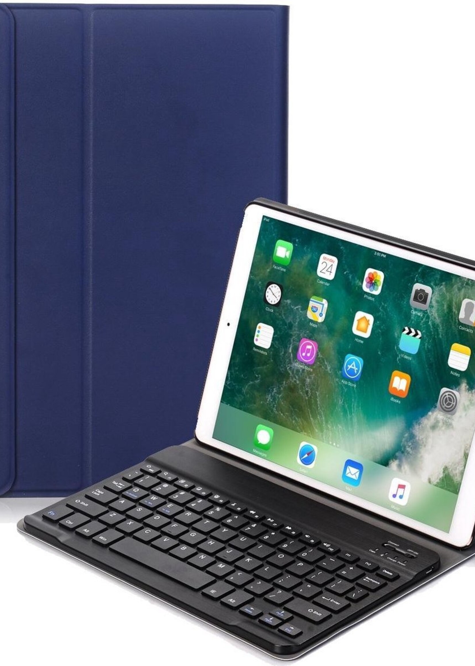 BTH Hoes Geschikt voor iPad 10.2 2019 Hoes Toetsenbord Hoesje Keyboard Case Cover - Hoesje Geschikt voor iPad 7 Hoes Toetsenbord Case - Blauw