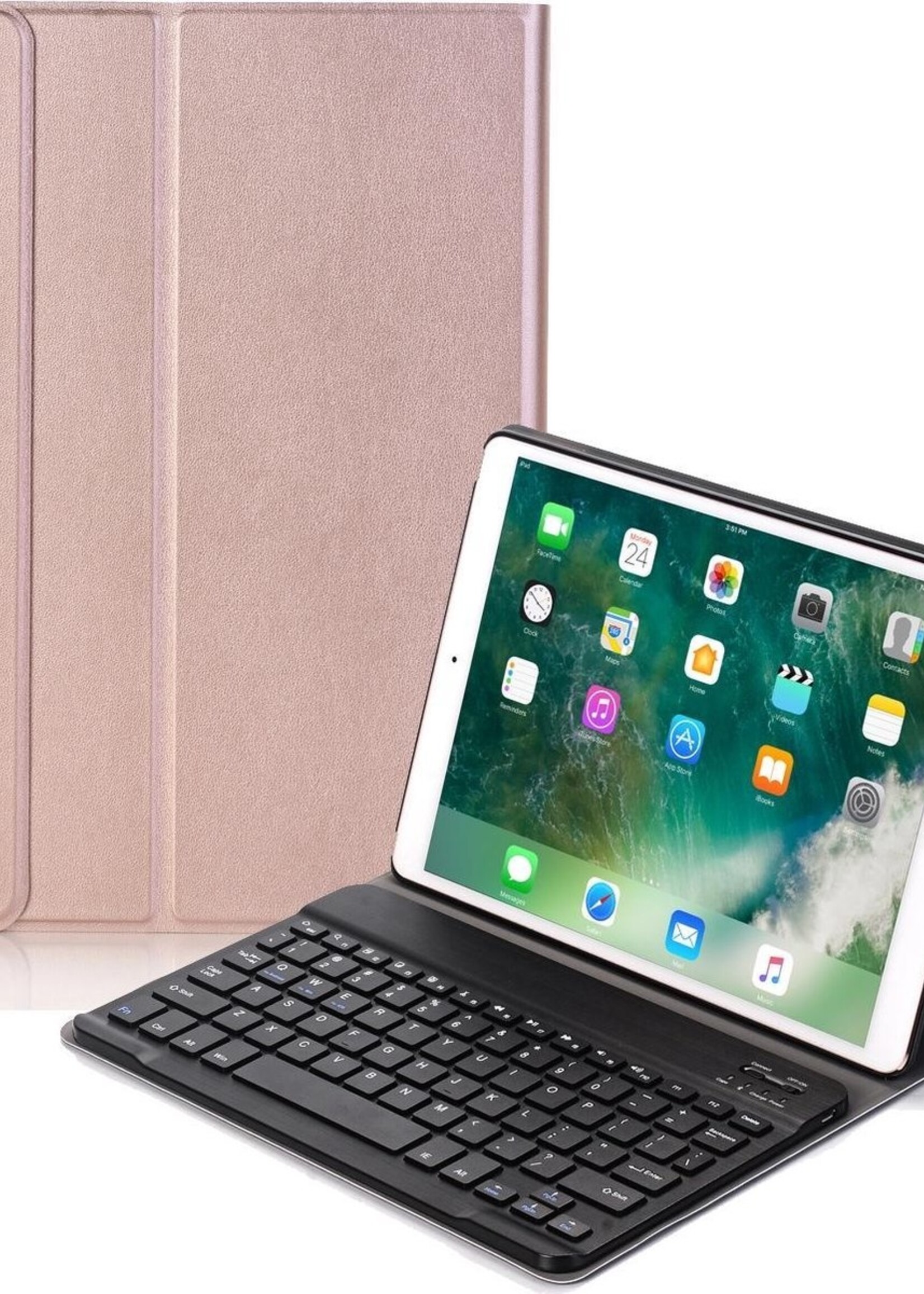 BTH Hoes Geschikt voor iPad 10.2 2019 Hoes Toetsenbord Hoesje Keyboard Case Cover - Hoesje Geschikt voor iPad 7 Hoes Toetsenbord Case - Rosé goud