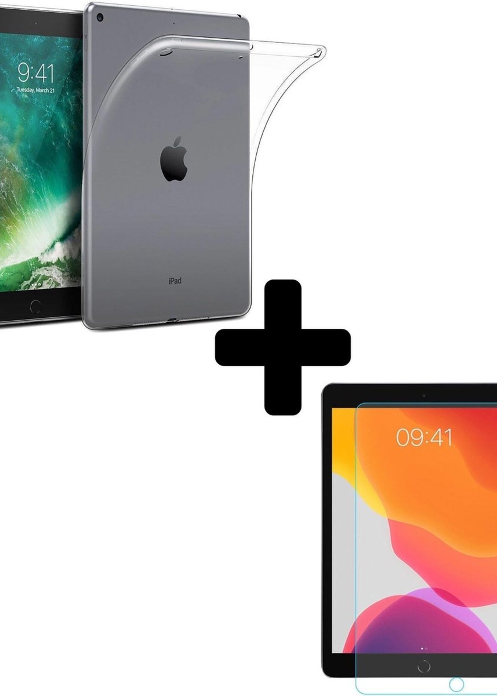 BTH Hoes Geschikt voor iPad Air 1 Hoesje Siliconen Case Hoes Back Cover Met Screenprotector - Transparant