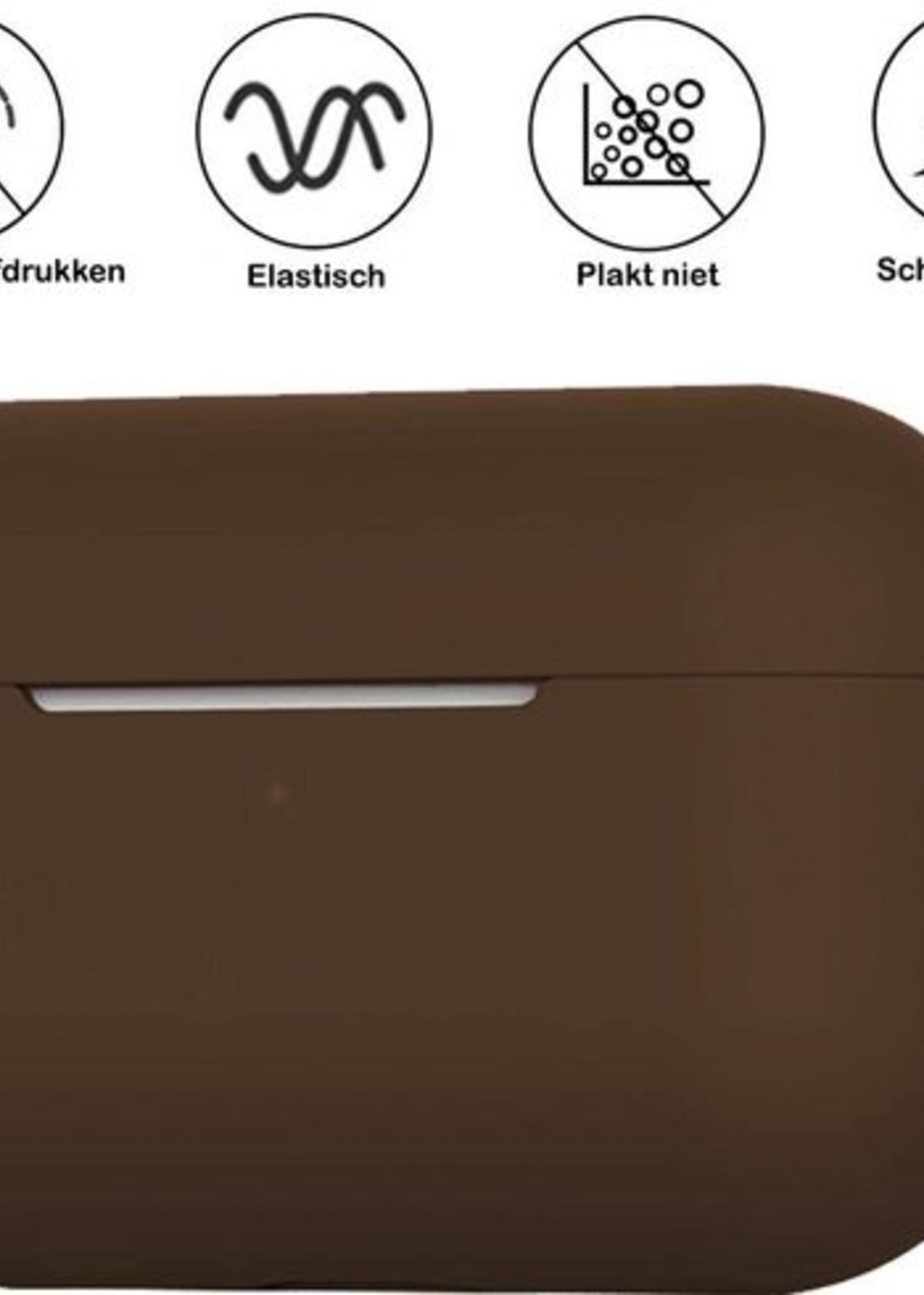 BTH Case Geschikt voor Airpods Pro Hoesje Hoes Siliconen Met Clip Cover - Hoesje Geschikt voor Apple Airpods Pro Siliconen Met Clip - Bruin