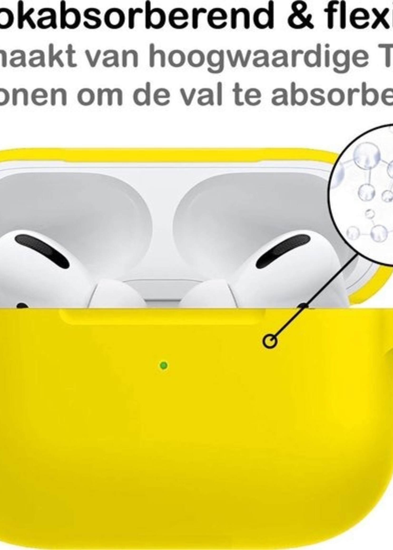 BTH Case Geschikt voor Airpods Pro Hoesje Hoes Siliconen Met Clip Cover - Hoesje Geschikt voor Apple Airpods Pro Siliconen Met Clip - Geel