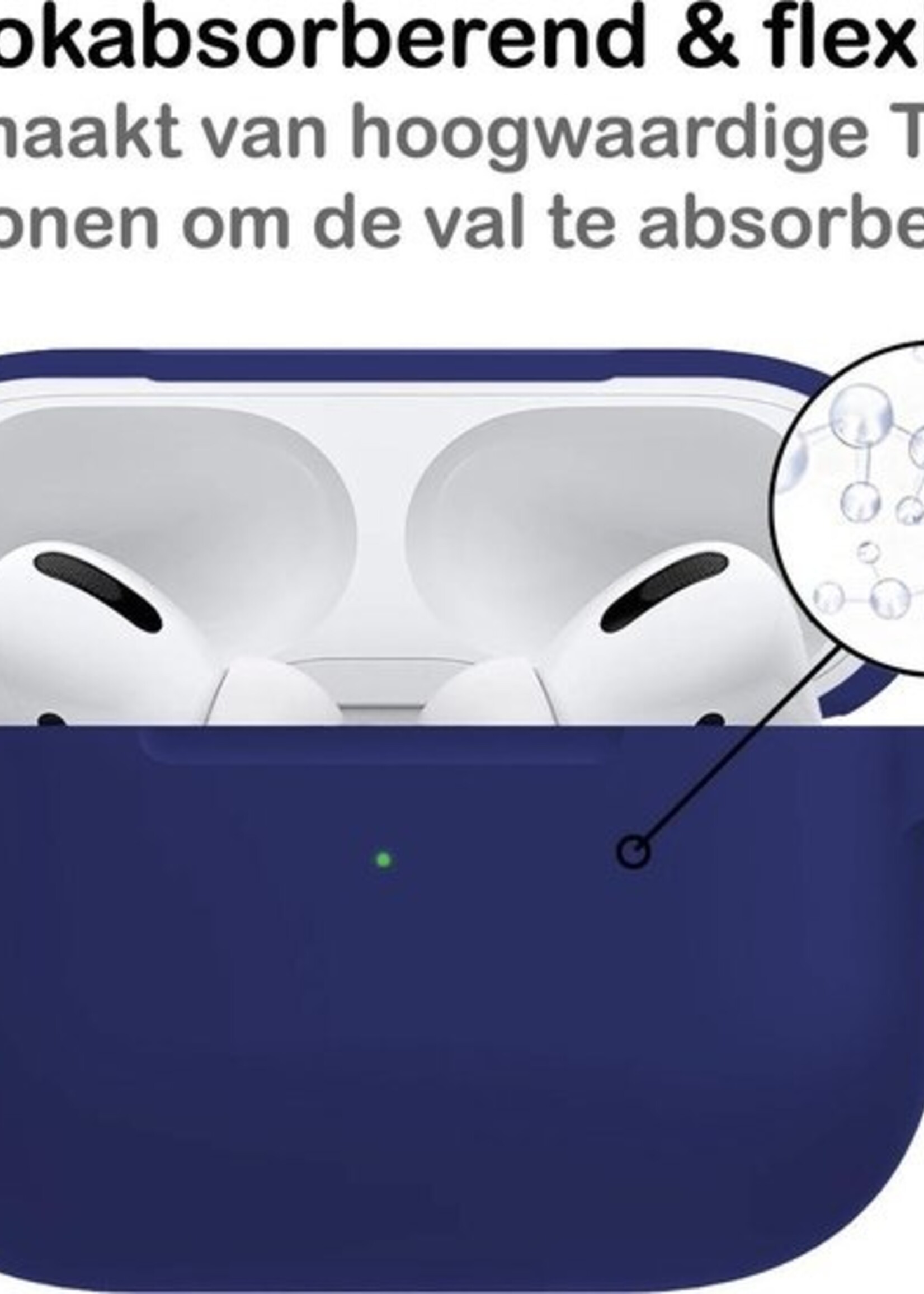 BTH Case Geschikt voor Airpods Pro Hoesje Hoes Siliconen Met Clip Cover - Hoesje Geschikt voor Apple Airpods Pro Siliconen Met Clip - Midnight Blue