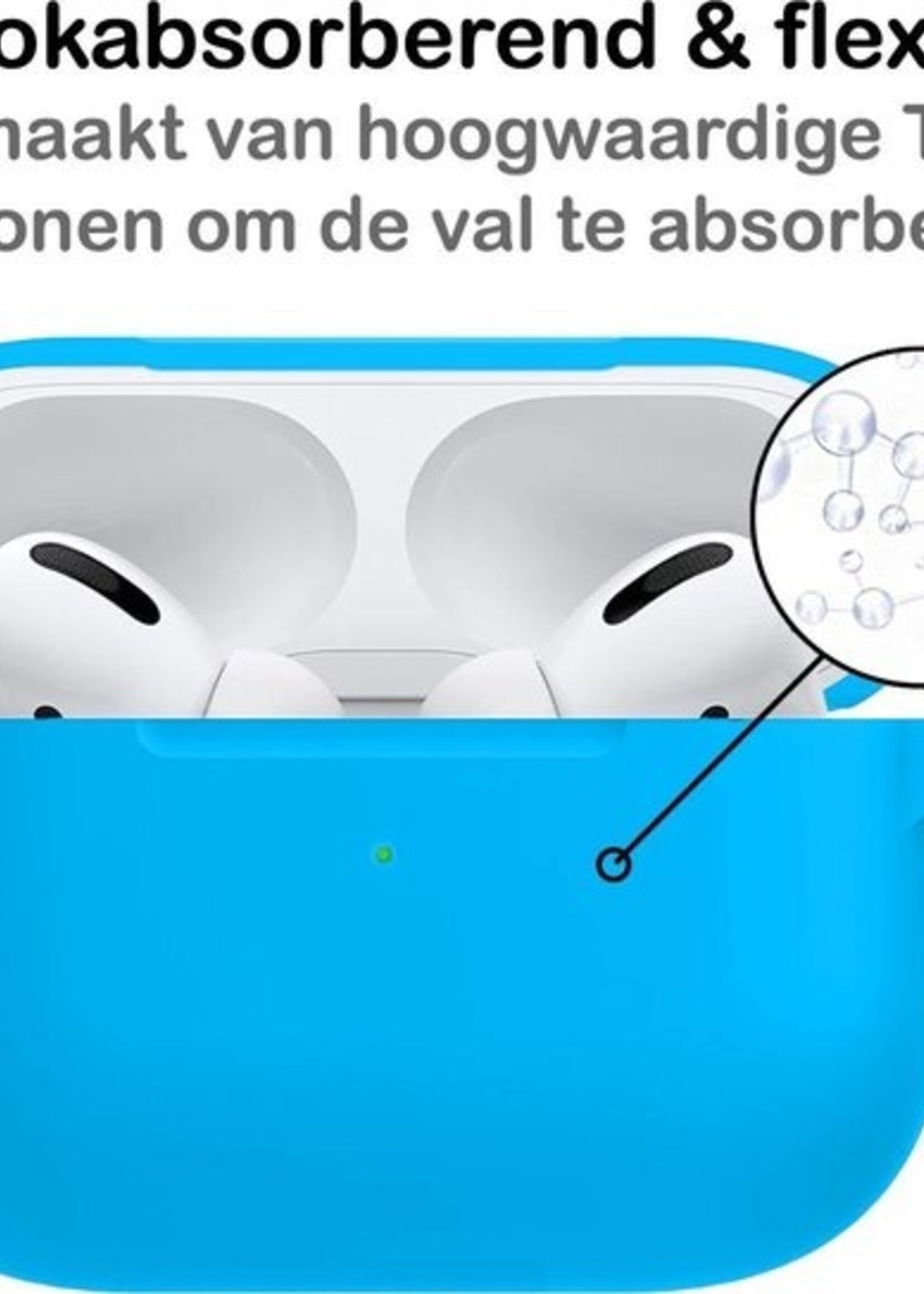 BTH Case Geschikt voor Airpods Pro Hoesje Hoes Siliconen Met Clip Cover - Hoesje Geschikt voor Apple Airpods Pro Siliconen Met Clip - Blauw