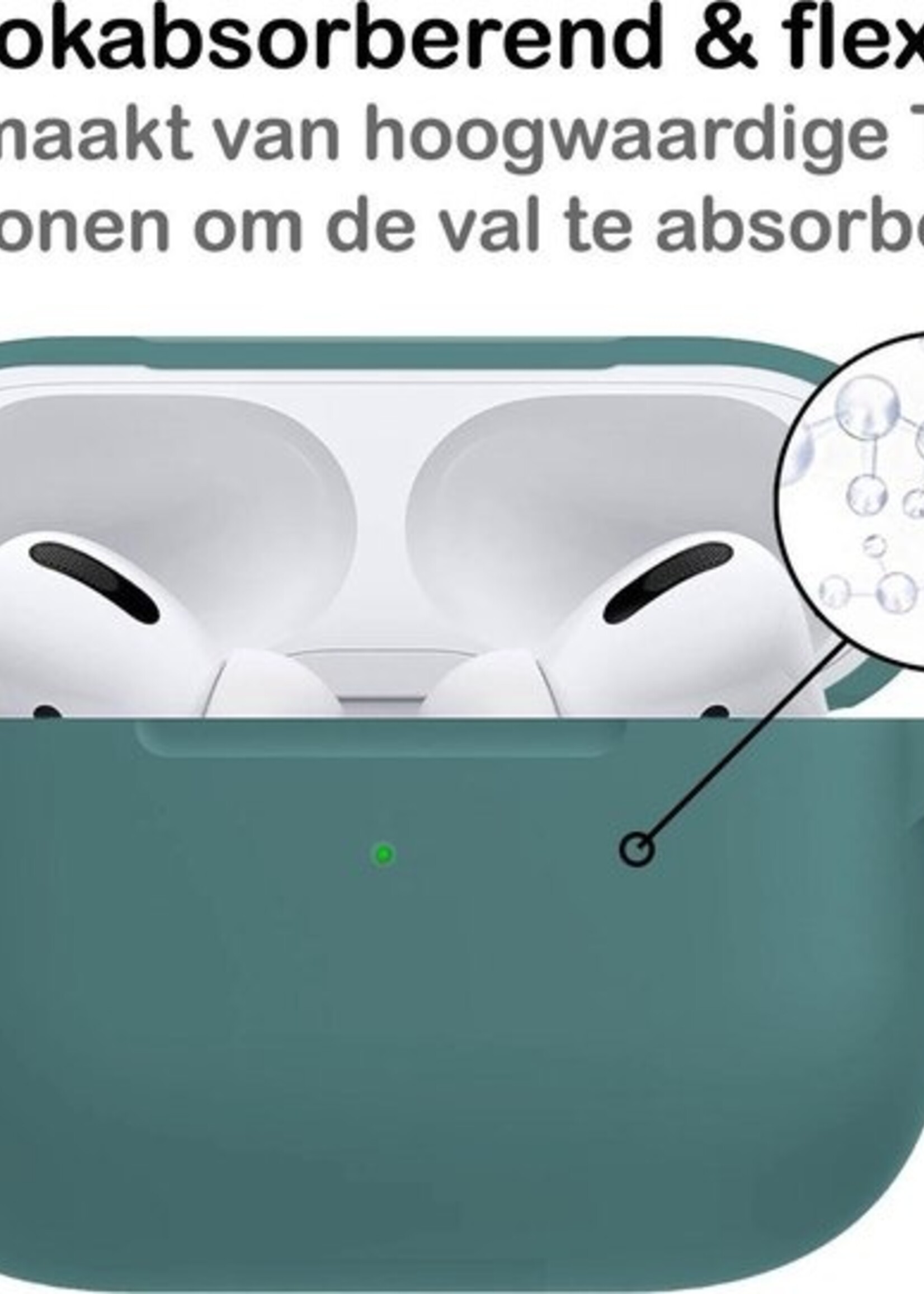 BTH Case Geschikt voor Airpods Pro Hoesje Hoes Siliconen Met Clip Cover - Hoesje Geschikt voor Apple Airpods Pro Siliconen Met Clip - Midnight Green