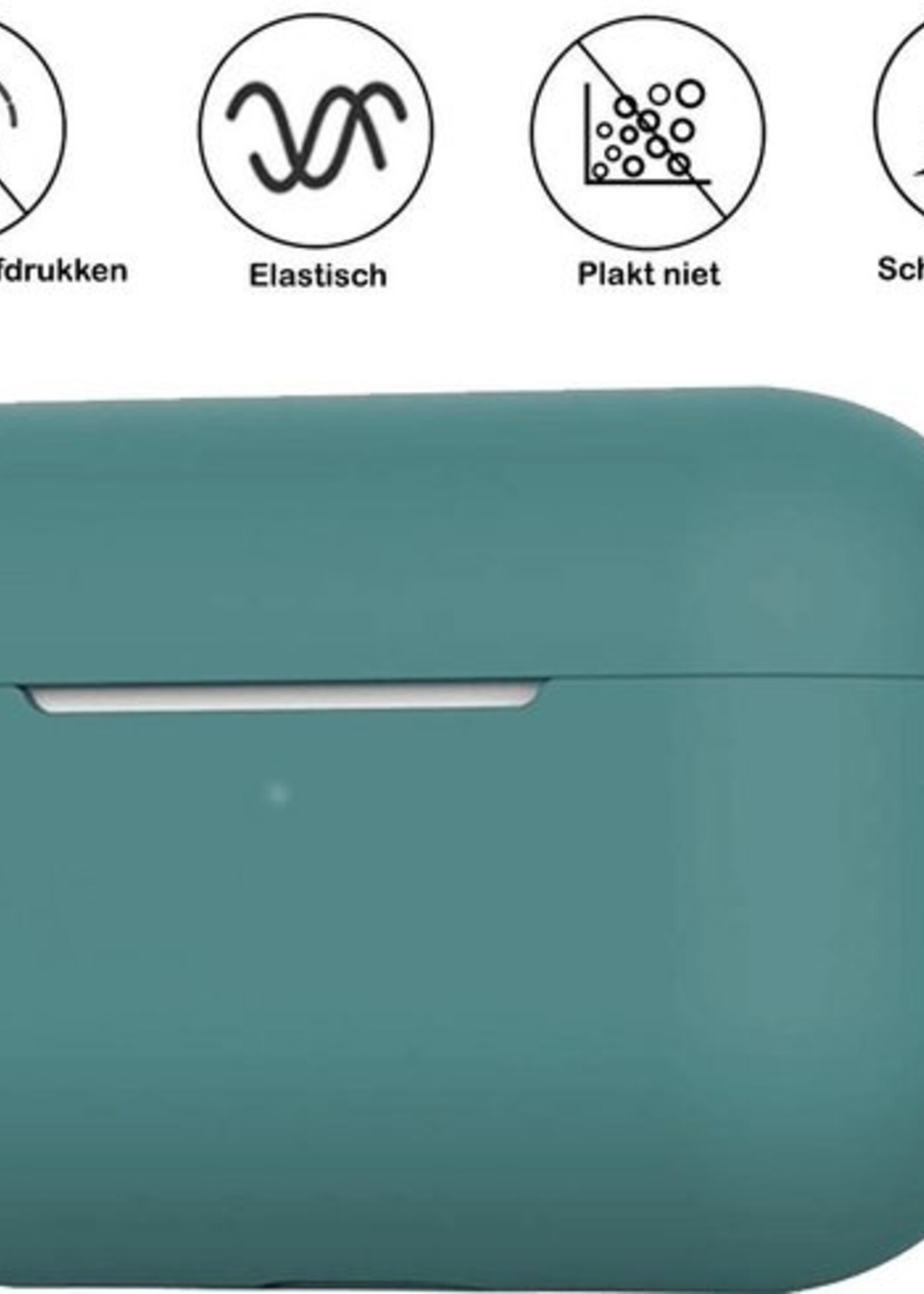 BTH Case Geschikt voor Airpods Pro Hoesje Hoes Siliconen Met Clip Cover - Hoesje Geschikt voor Apple Airpods Pro Siliconen Met Clip - Midnight Green