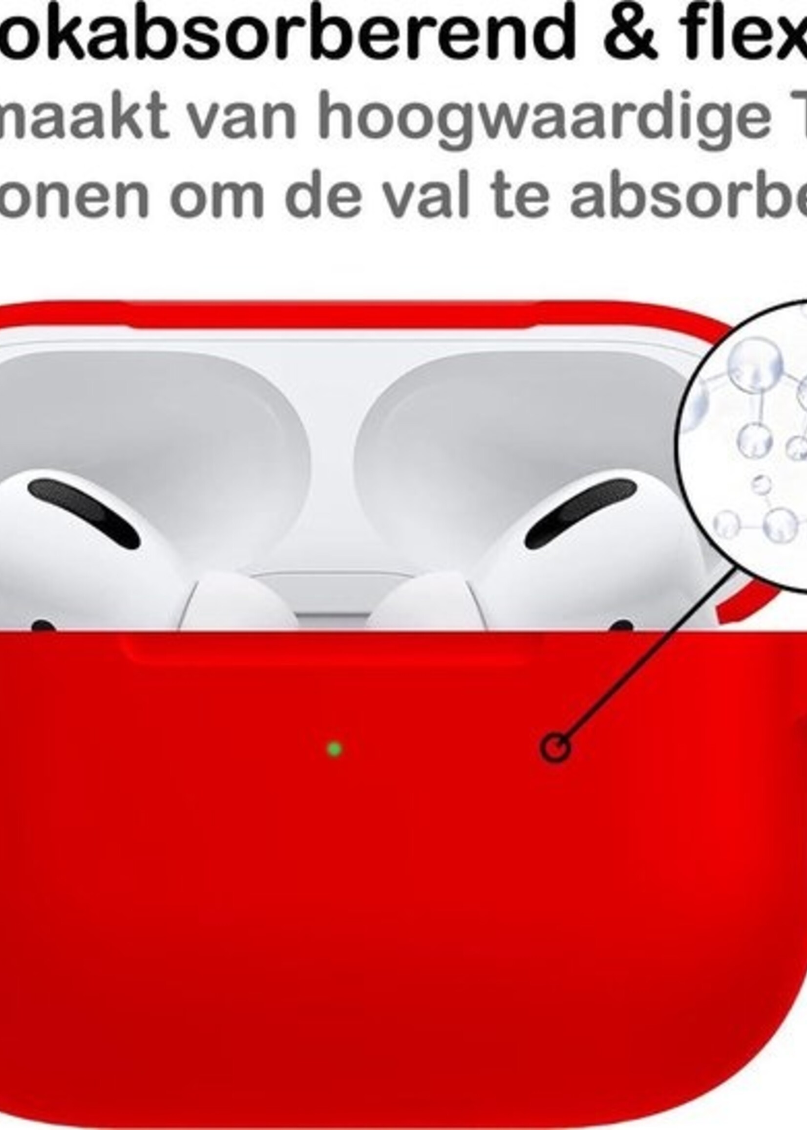 BTH Case Geschikt voor Airpods Pro Hoesje Hoes Siliconen Met Clip Cover - Hoesje Geschikt voor Apple Airpods Pro Siliconen Met Clip - Rood