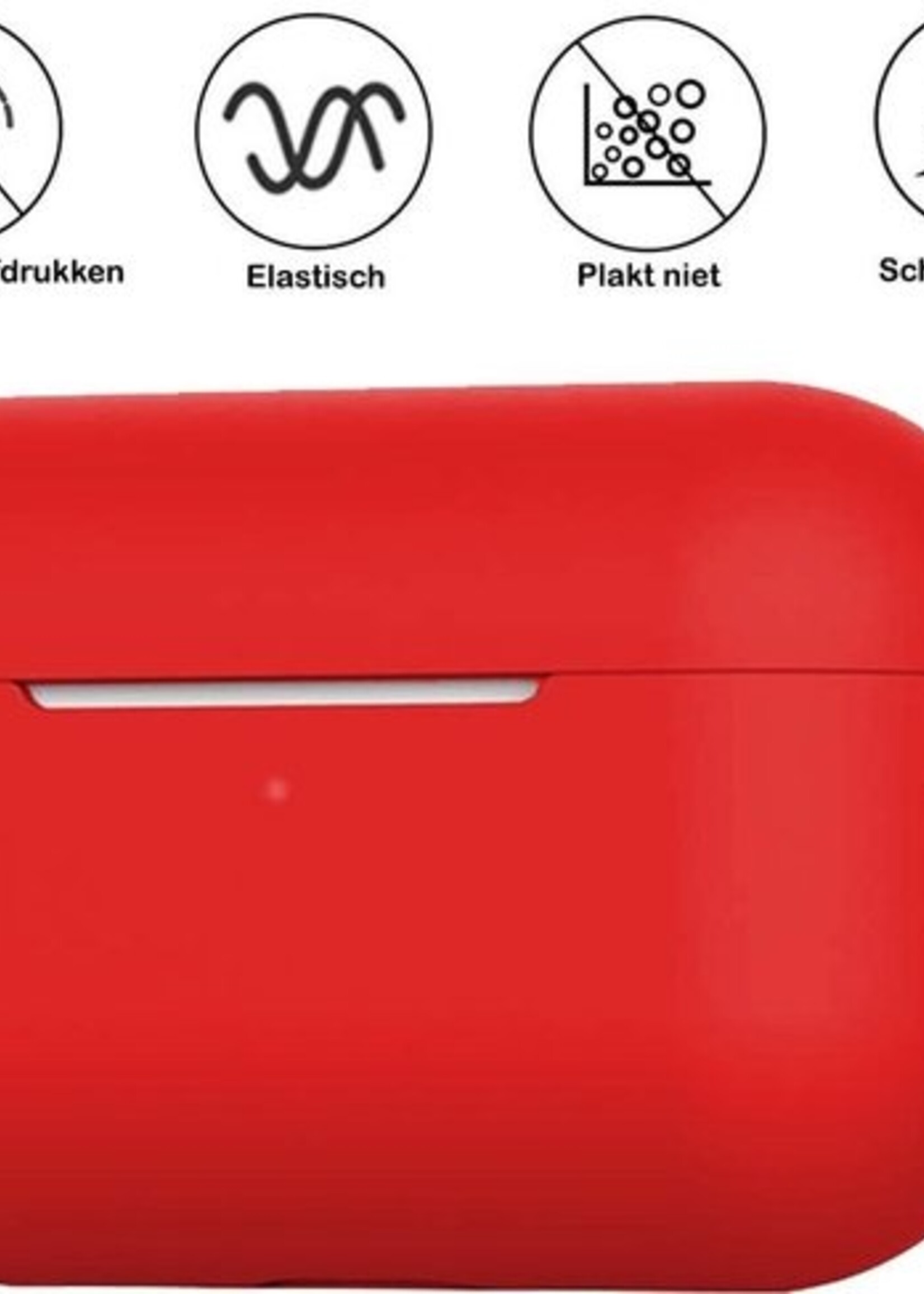 BTH Case Geschikt voor Airpods Pro Hoesje Hoes Siliconen Met Clip Cover - Hoesje Geschikt voor Apple Airpods Pro Siliconen Met Clip - Rood