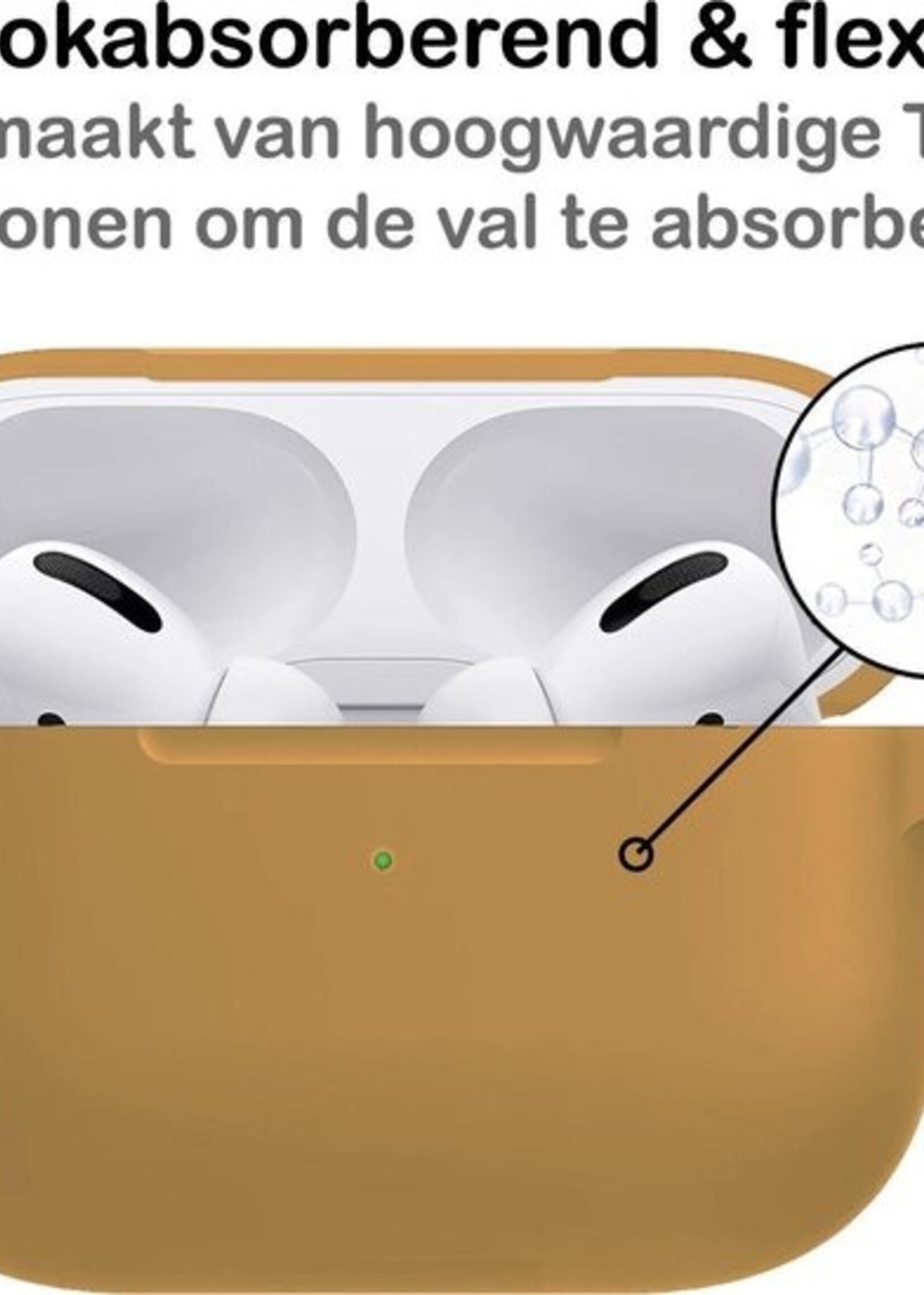 BTH Case Geschikt voor Airpods Pro Hoesje Hoes Siliconen Met Clip Cover - Hoesje Geschikt voor Apple Airpods Pro Siliconen Met Clip - Cognac