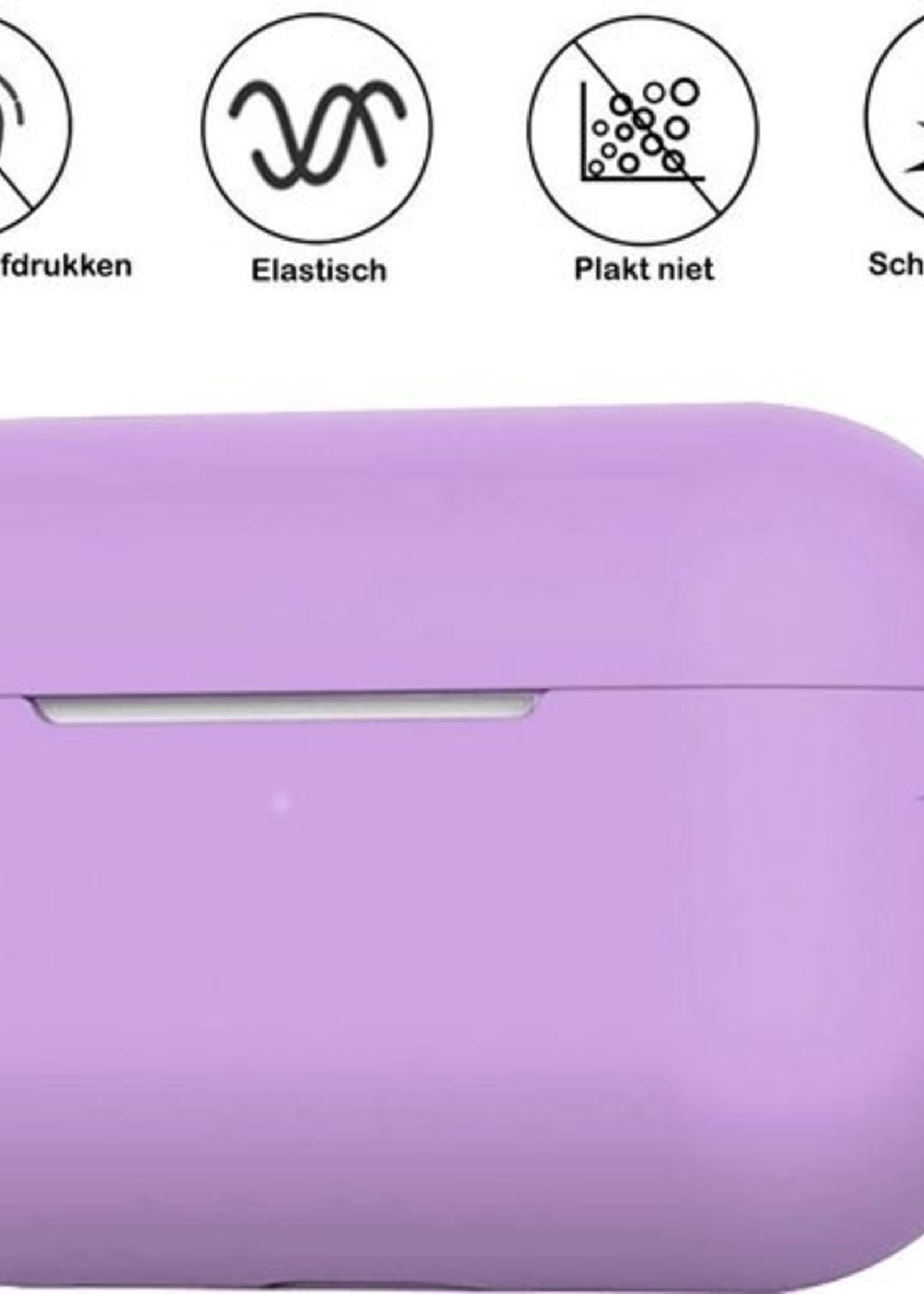 BTH Case Geschikt voor Airpods Pro Hoesje Hoes Siliconen Met Clip Cover - Hoesje Geschikt voor Apple Airpods Pro Siliconen Met Clip - Lila