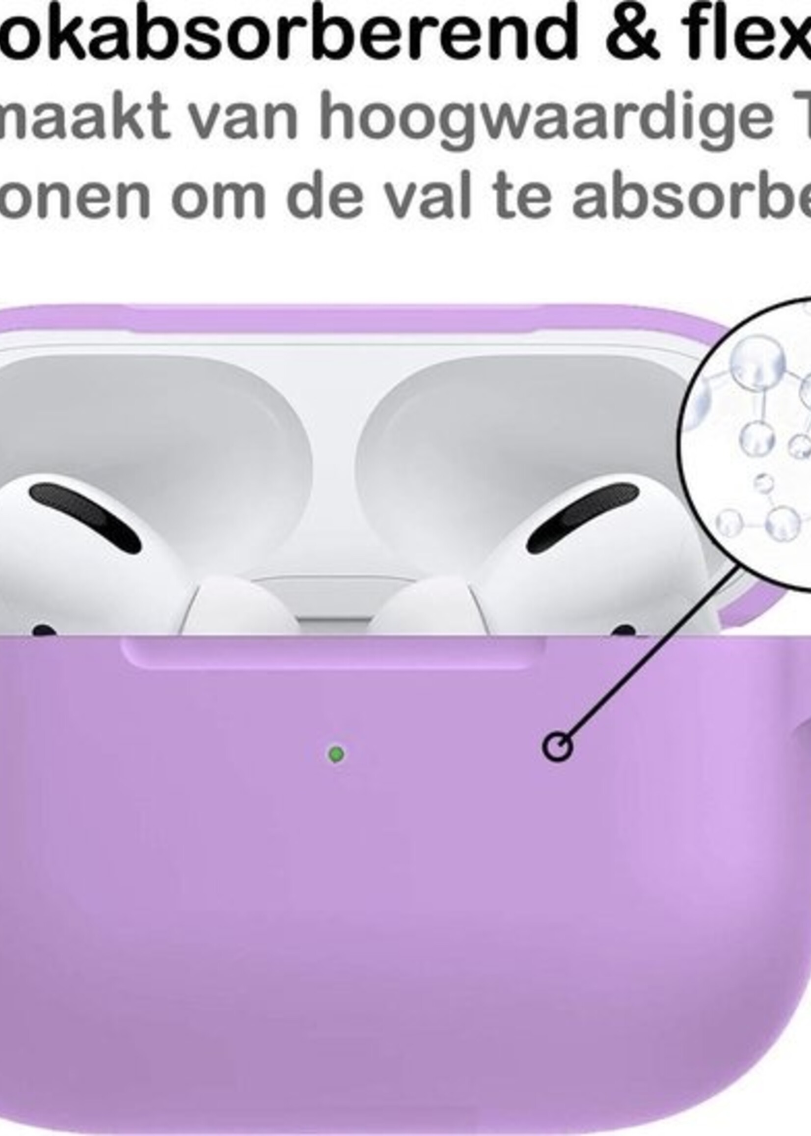 BTH Case Geschikt voor Airpods Pro Hoesje Hoes Siliconen Met Clip Cover - Hoesje Geschikt voor Apple Airpods Pro Siliconen Met Clip - Lila
