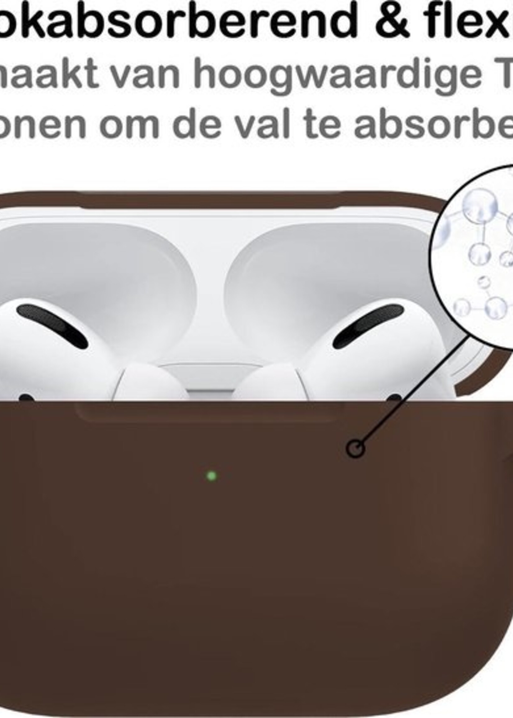 BTH Case Geschikt voor Airpods Pro Hoesje Hoes Siliconen Met Clip Cover - Hoesje Geschikt voor Apple Airpods Pro Siliconen Met Clip - Bruin - 2 PACK