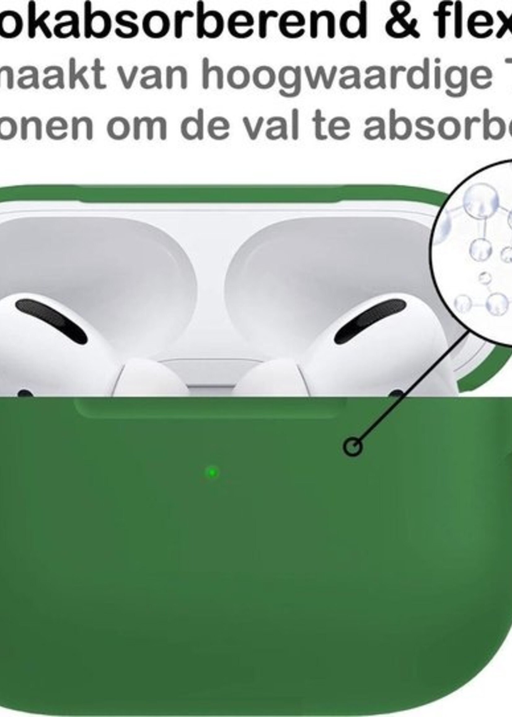 BTH Case Geschikt voor Airpods Pro Hoesje Hoes Siliconen Met Clip Cover - Hoesje Geschikt voor Apple Airpods Pro Siliconen Met Clip - Donkergroen - 2 PACK