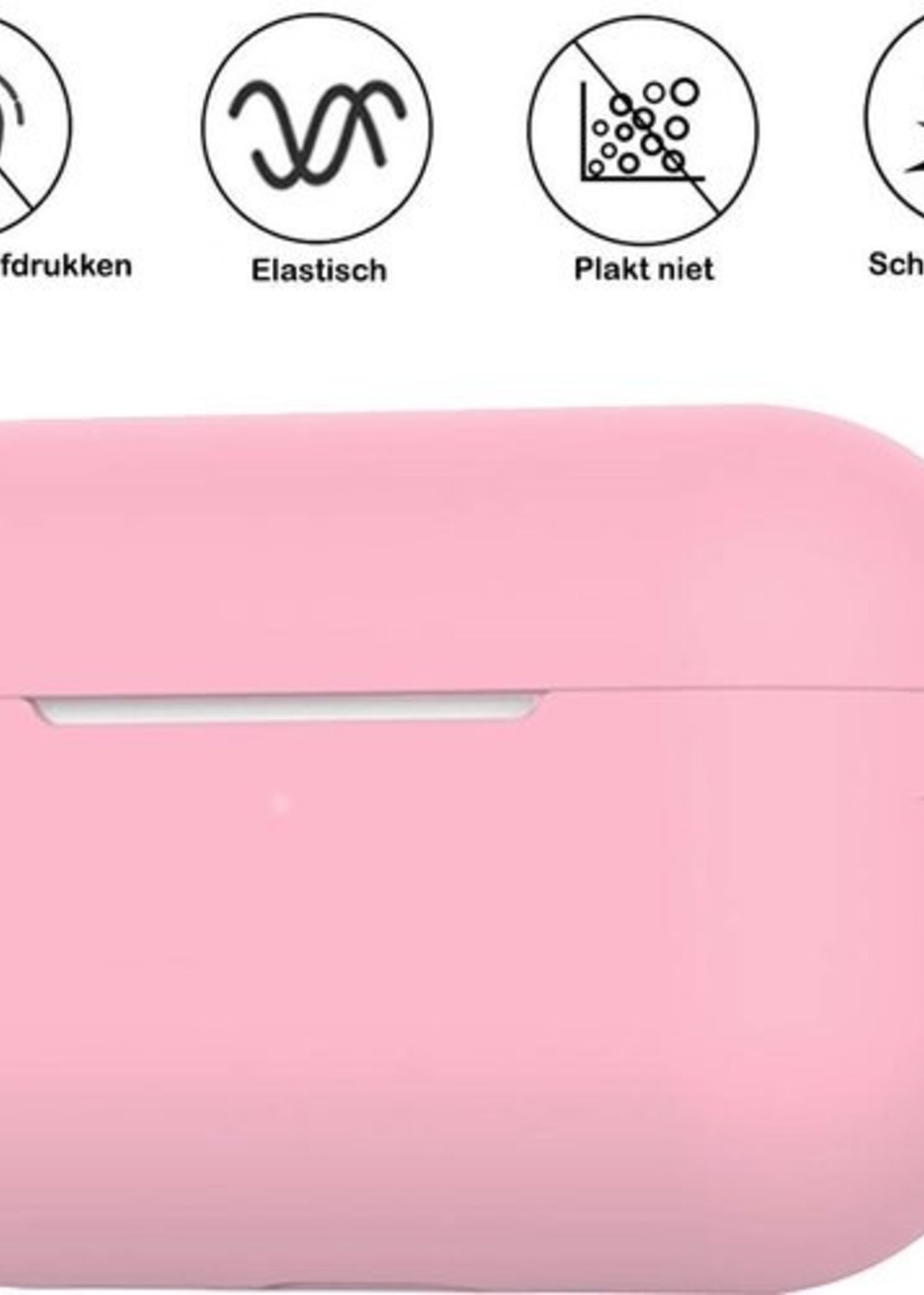 BTH Case Geschikt voor Airpods Pro Hoesje Hoes Siliconen Met Clip Cover - Hoesje Geschikt voor Apple Airpods Pro Siliconen Met Clip - Lichtroze - 2 PACK