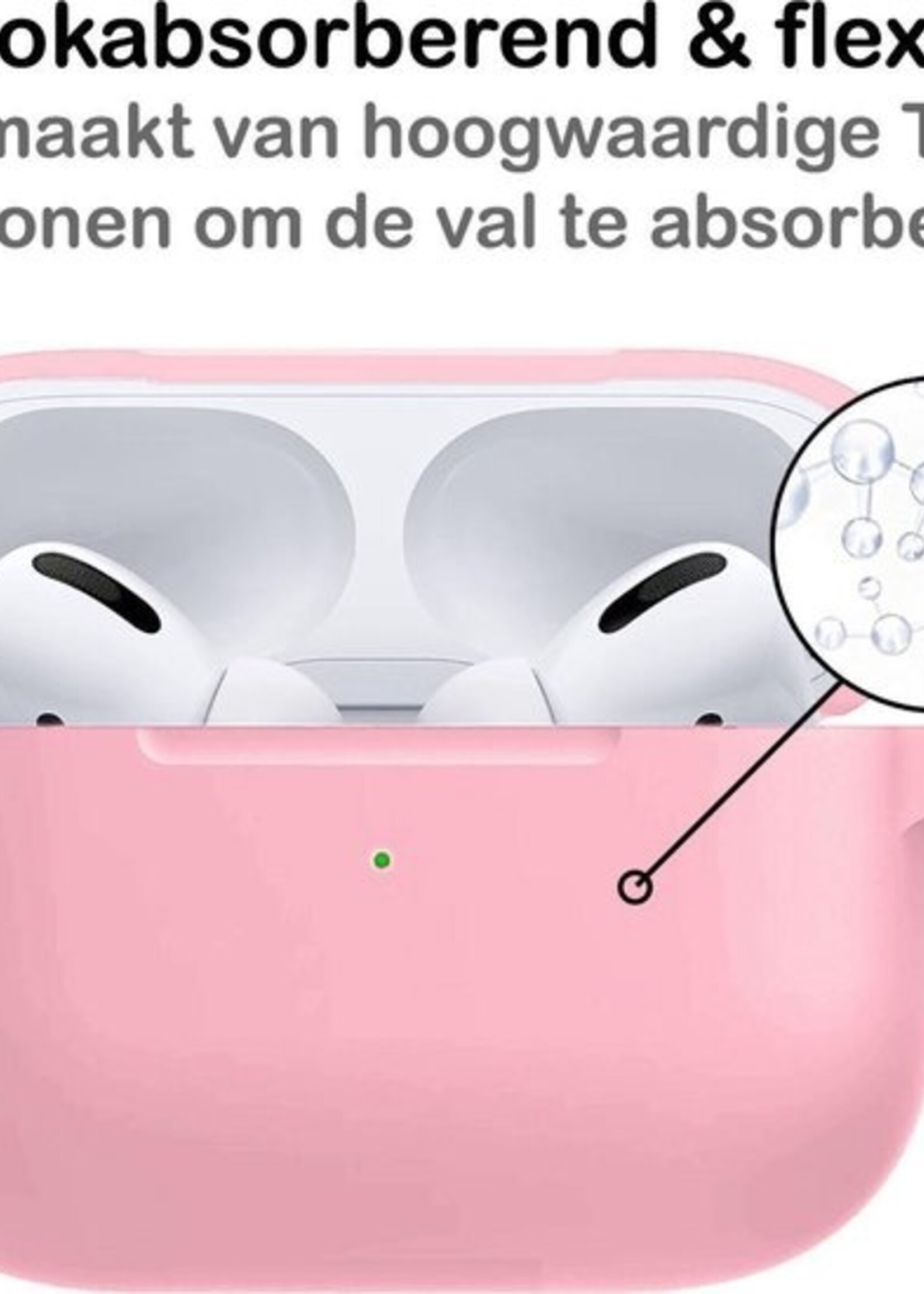 BTH Case Geschikt voor Airpods Pro Hoesje Hoes Siliconen Met Clip Cover - Hoesje Geschikt voor Apple Airpods Pro Siliconen Met Clip - Lichtroze - 2 PACK