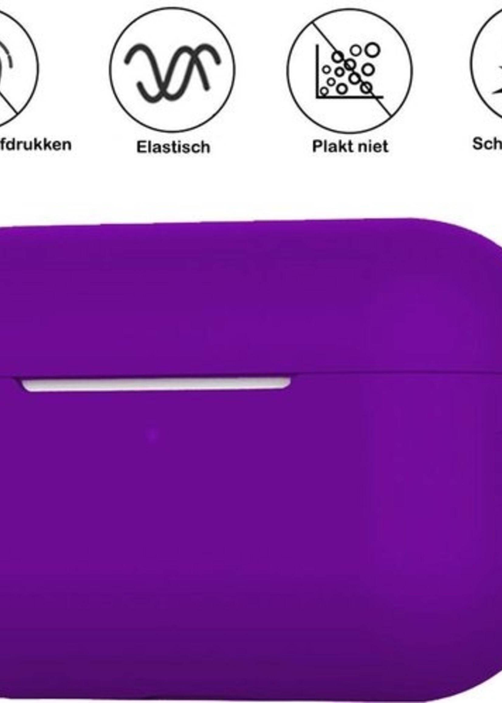 BTH Case Geschikt voor Airpods Pro Hoesje Hoes Siliconen Met Clip Cover - Hoesje Geschikt voor Apple Airpods Pro Siliconen Met Clip - Paars - 2 PACK