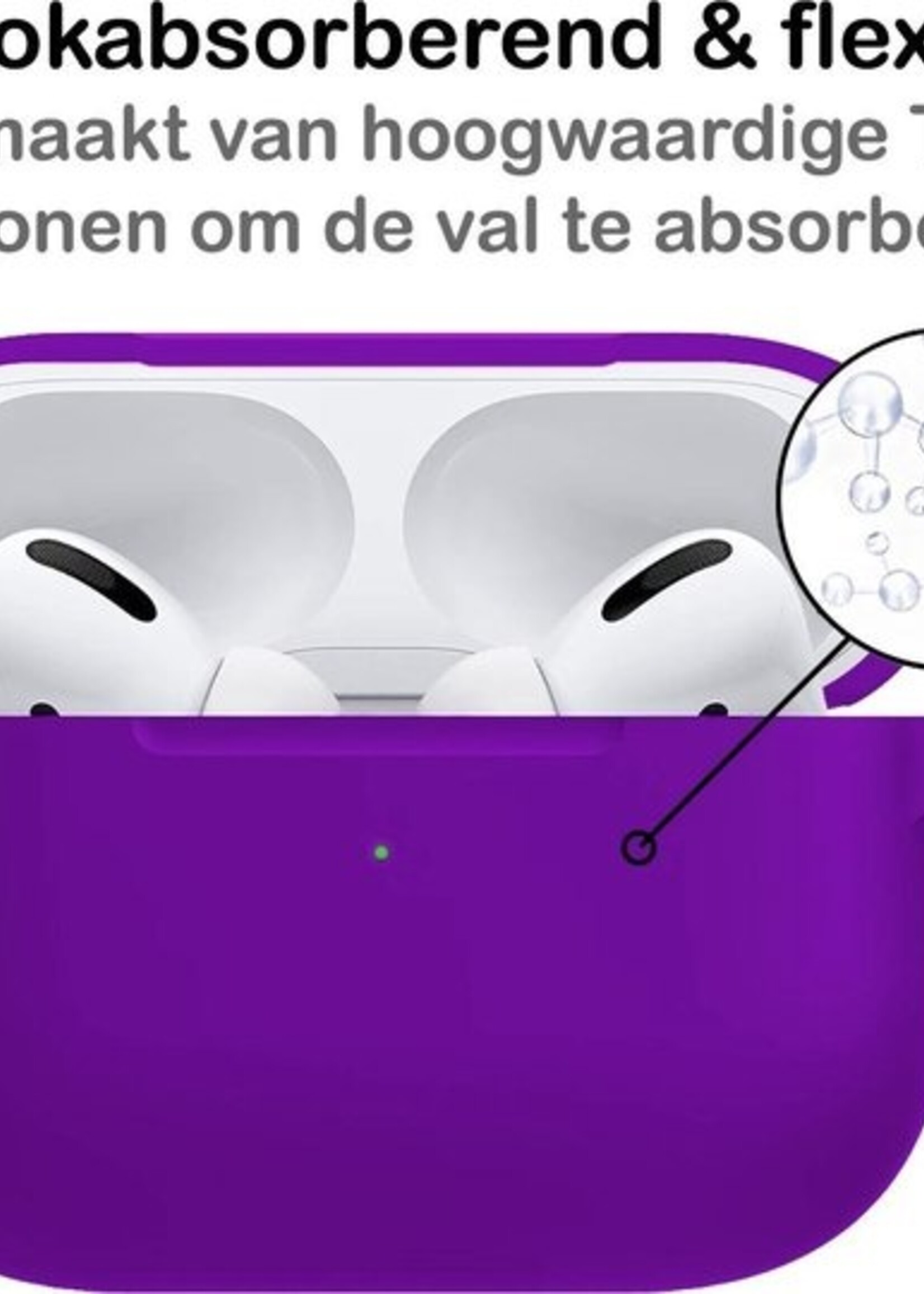 BTH Case Geschikt voor Airpods Pro Hoesje Hoes Siliconen Met Clip Cover - Hoesje Geschikt voor Apple Airpods Pro Siliconen Met Clip - Paars - 2 PACK