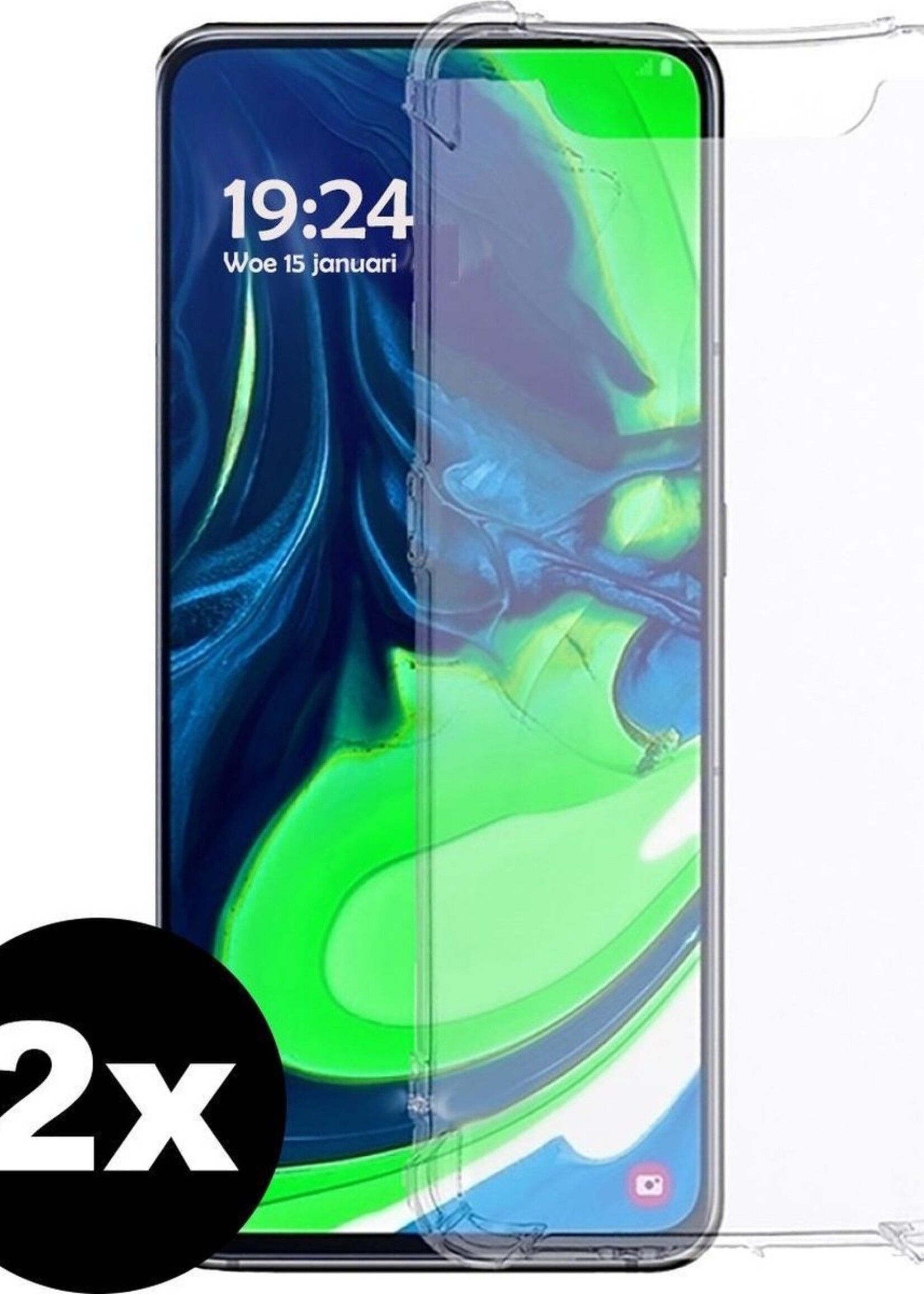 BTH Hoesje Geschikt voor Samsung A80 Hoesje Siliconen Shock Proof Case Hoes - Hoes Geschikt voor Samsung Galaxy A80 Hoes Cover Case Shockproof - Transparant - 2 PACK