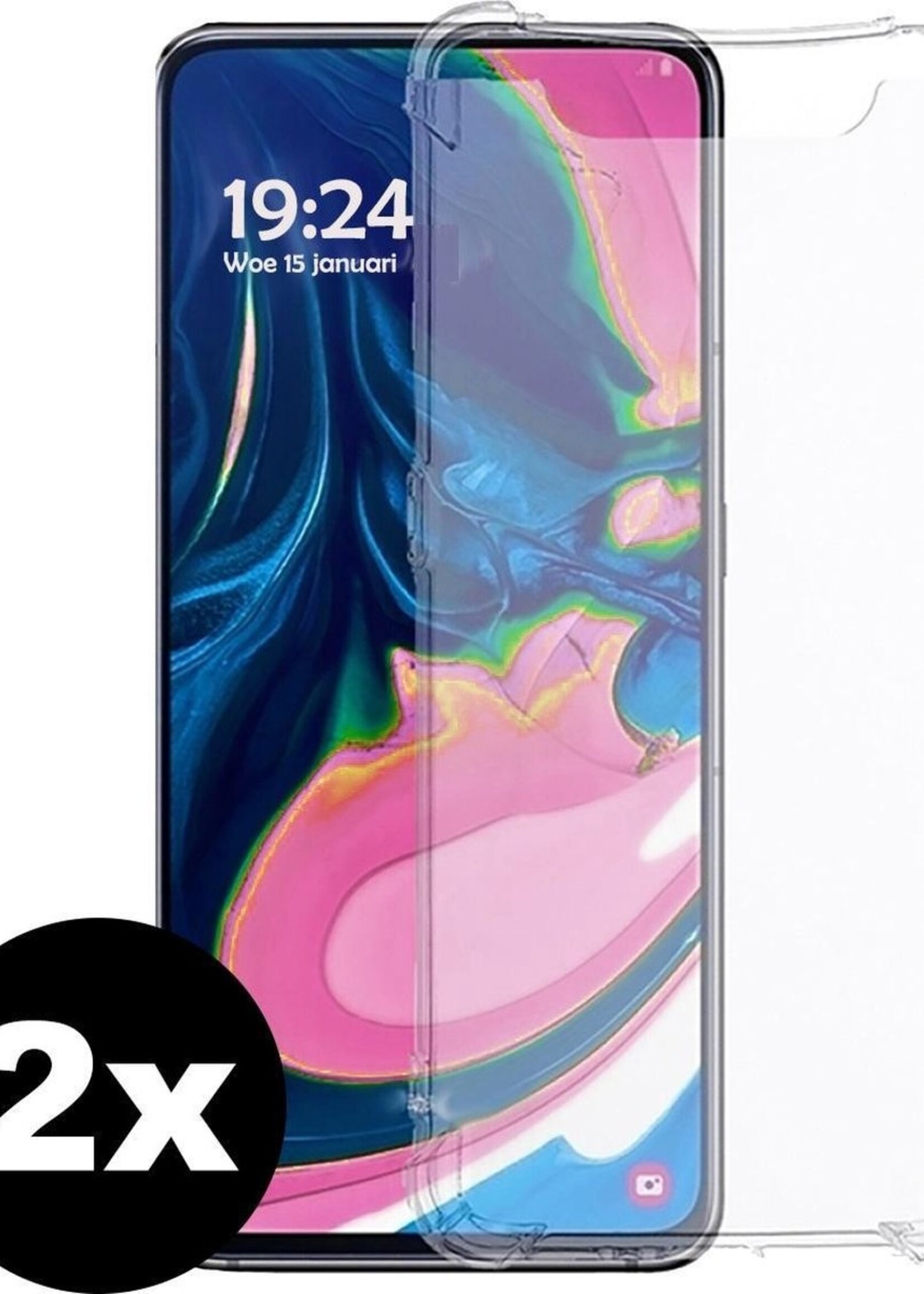 BTH Hoesje Geschikt voor Samsung A80/A90 Hoesje Siliconen Shock Proof Case Hoes - Hoes Geschikt voor Samsung Galaxy A80/A90 Hoes Cover Case Shockproof - Transparant - 2 PACK