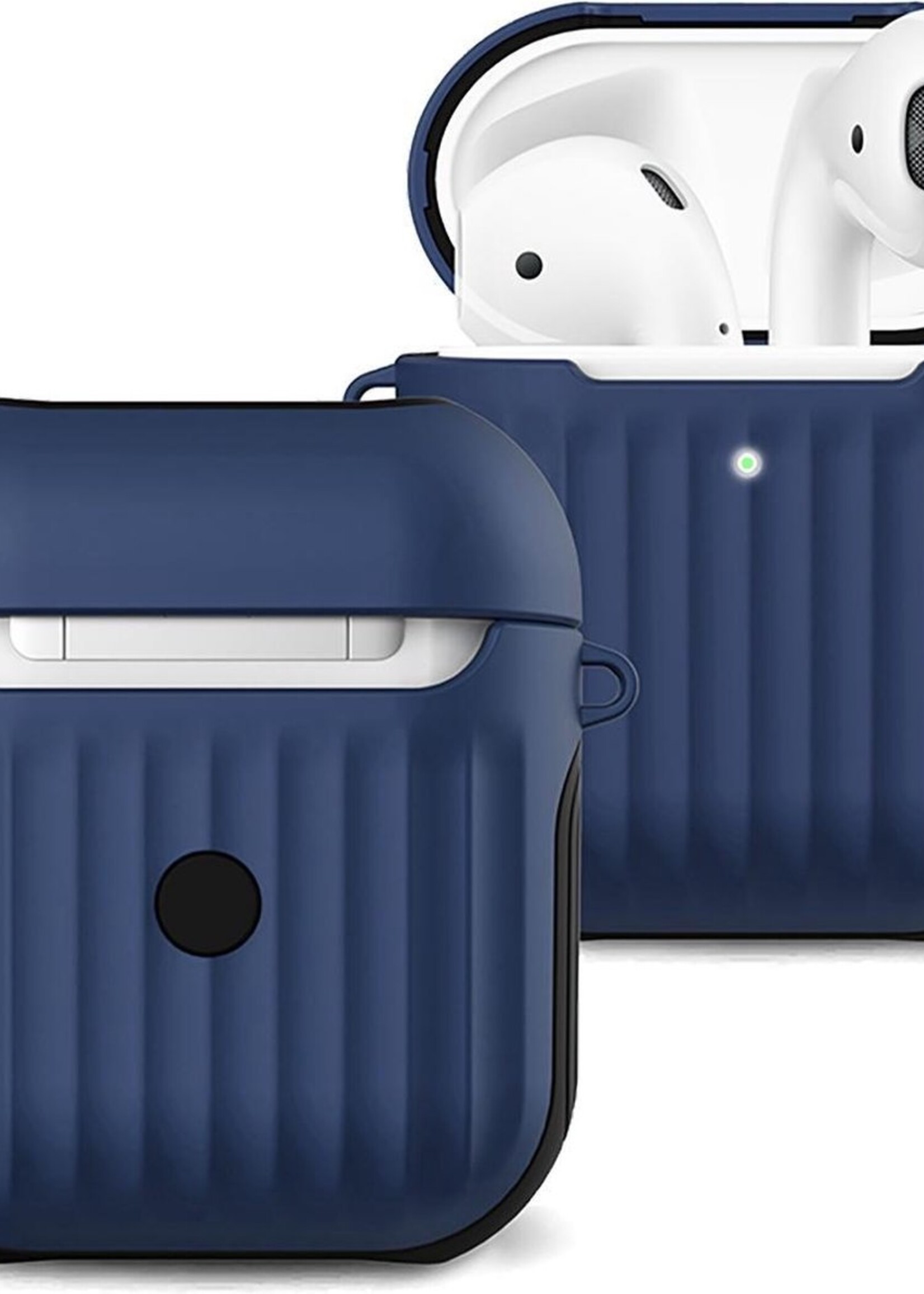 BTH Case Geschikt voor AirPods 1 Hoesje Hoes Hard Cover Ribbels - Hoesje Geschikt voor Apple Airpods 1 Case Met Ribbels - Blauw