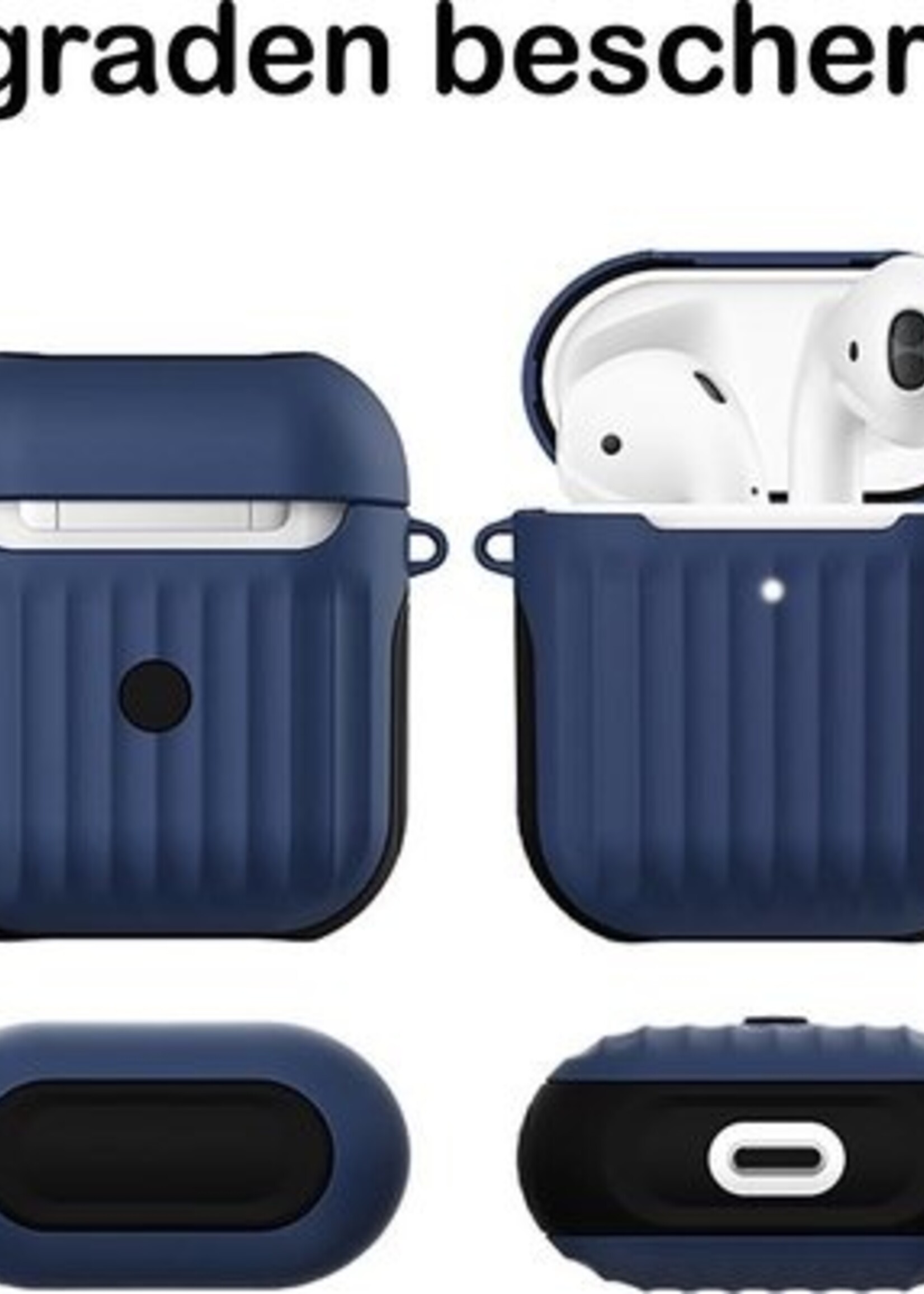 BTH Case Geschikt voor AirPods 1 Hoesje Hoes Hard Cover Ribbels - Hoesje Geschikt voor Apple Airpods 1 Case Met Ribbels - Blauw