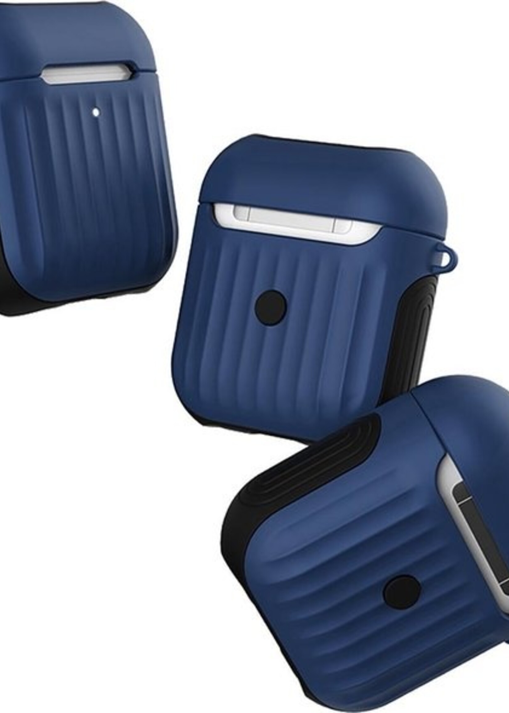 BTH Case Geschikt voor AirPods 1 Hoesje Hoes Hard Cover Ribbels - Hoesje Geschikt voor Apple Airpods 1 Case Met Ribbels - Blauw