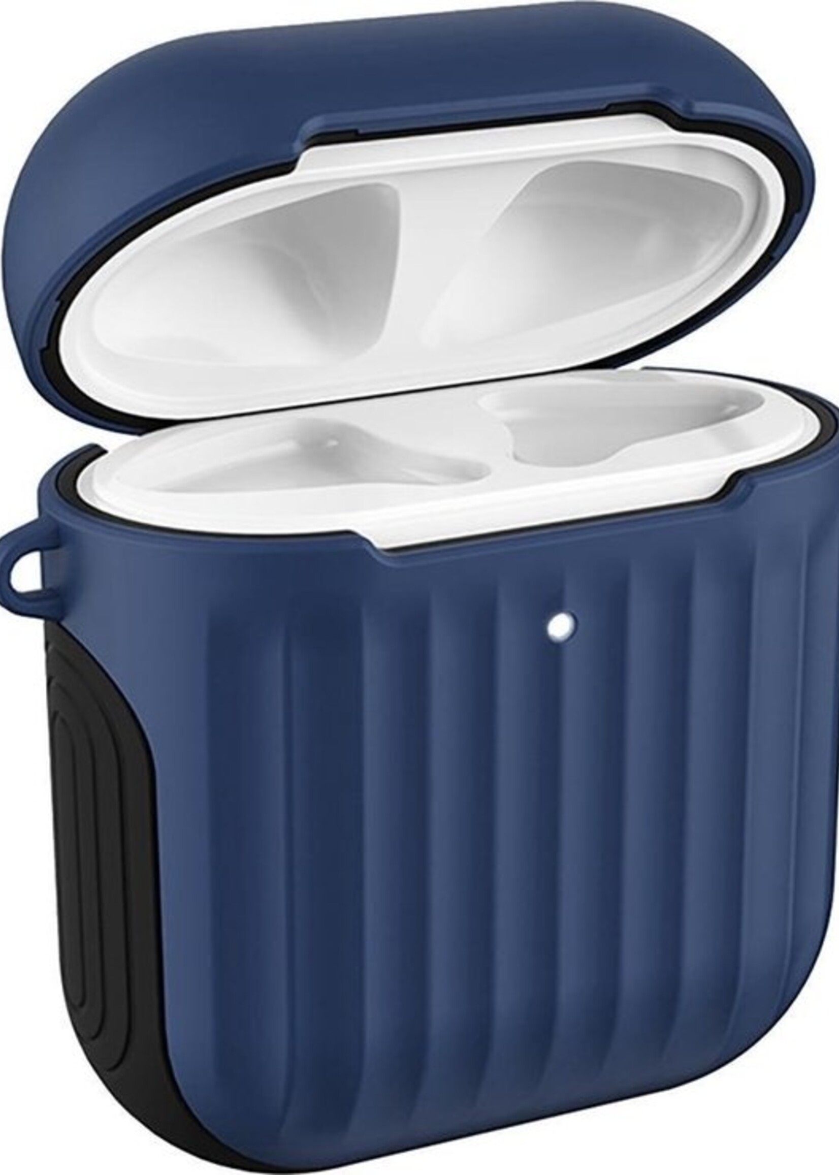 BTH Case Geschikt voor AirPods 1 Hoesje Hoes Hard Cover Ribbels - Hoesje Geschikt voor Apple Airpods 1 Case Met Ribbels - Blauw