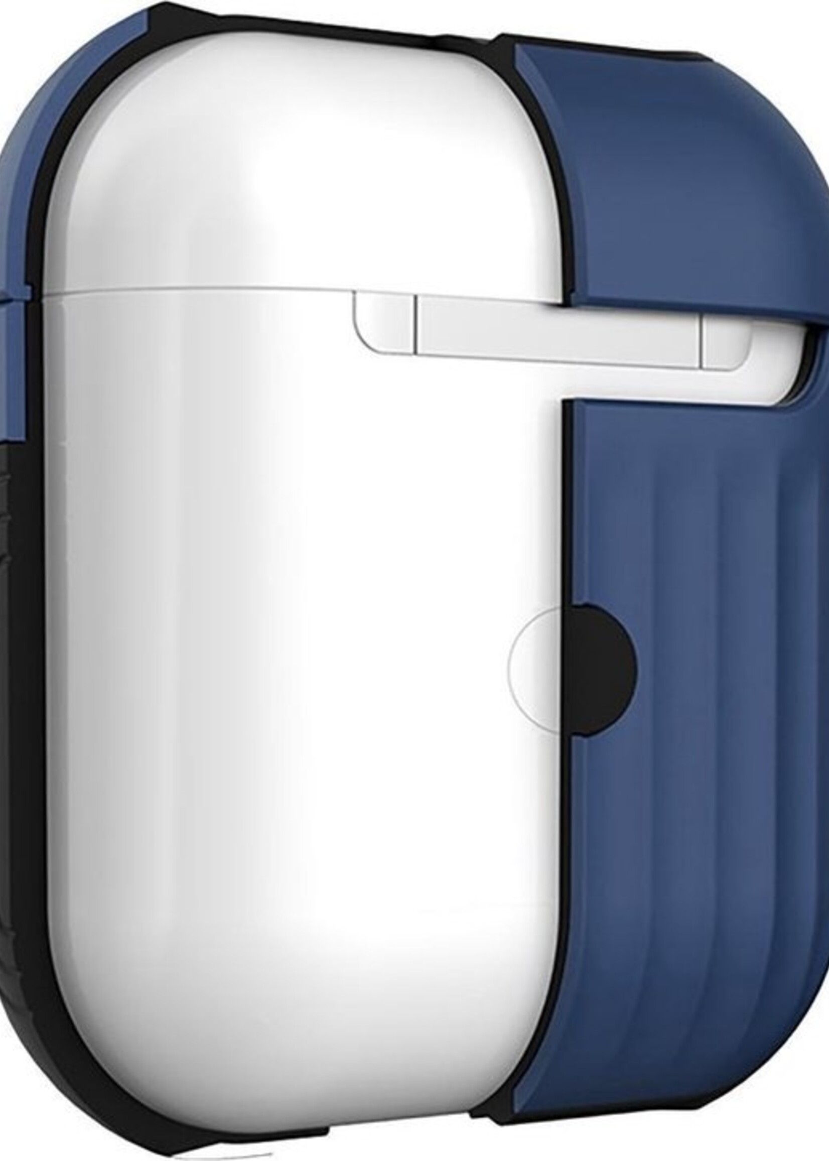 BTH Case Geschikt voor AirPods 1 Hoesje Hoes Hard Cover Ribbels - Hoesje Geschikt voor Apple Airpods 1 Case Met Ribbels - Blauw