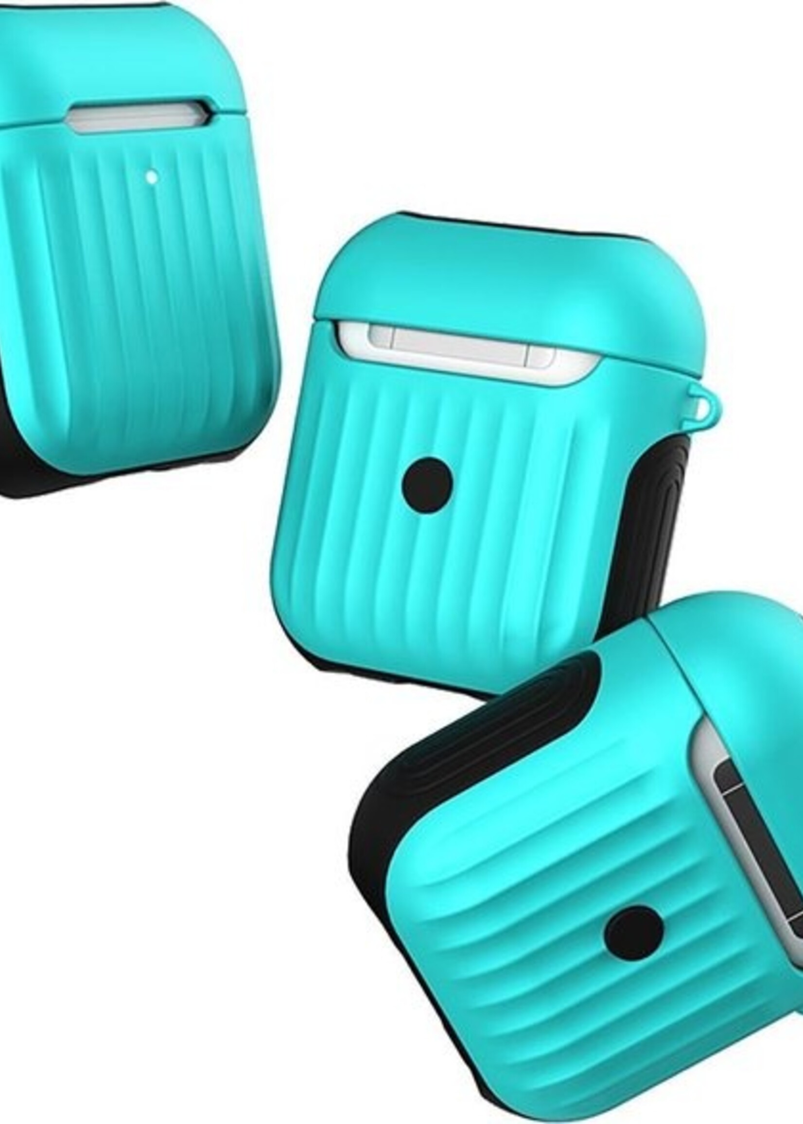 BTH Case Geschikt voor AirPods 1 Hoesje Hoes Hard Cover Ribbels - Hoesje Geschikt voor Apple Airpods 1 Case Met Ribbels - Groen