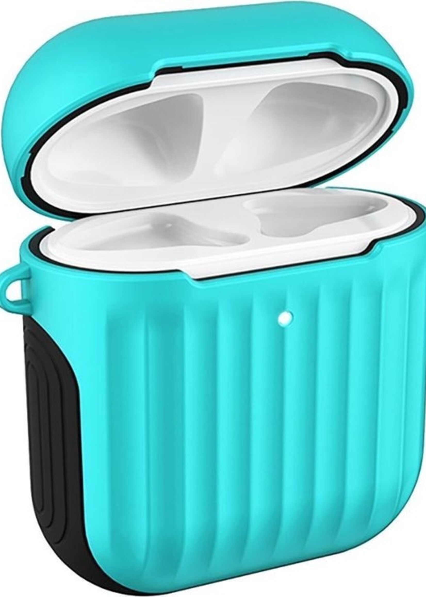 BTH Case Geschikt voor AirPods 1 Hoesje Hoes Hard Cover Ribbels - Hoesje Geschikt voor Apple Airpods 1 Case Met Ribbels - Groen