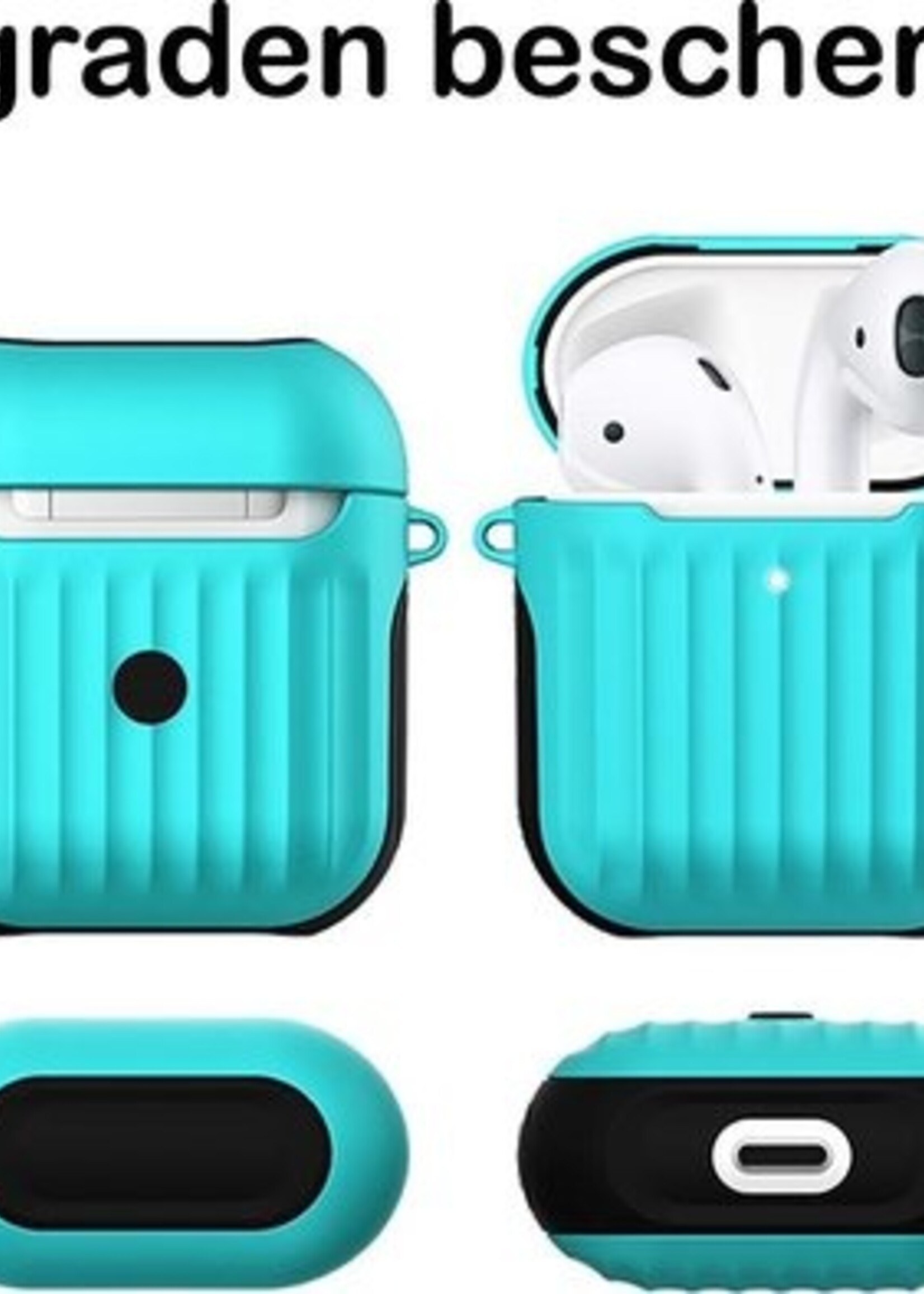 BTH Case Geschikt voor AirPods 1 Hoesje Hoes Hard Cover Ribbels - Hoesje Geschikt voor Apple Airpods 1 Case Met Ribbels - Groen